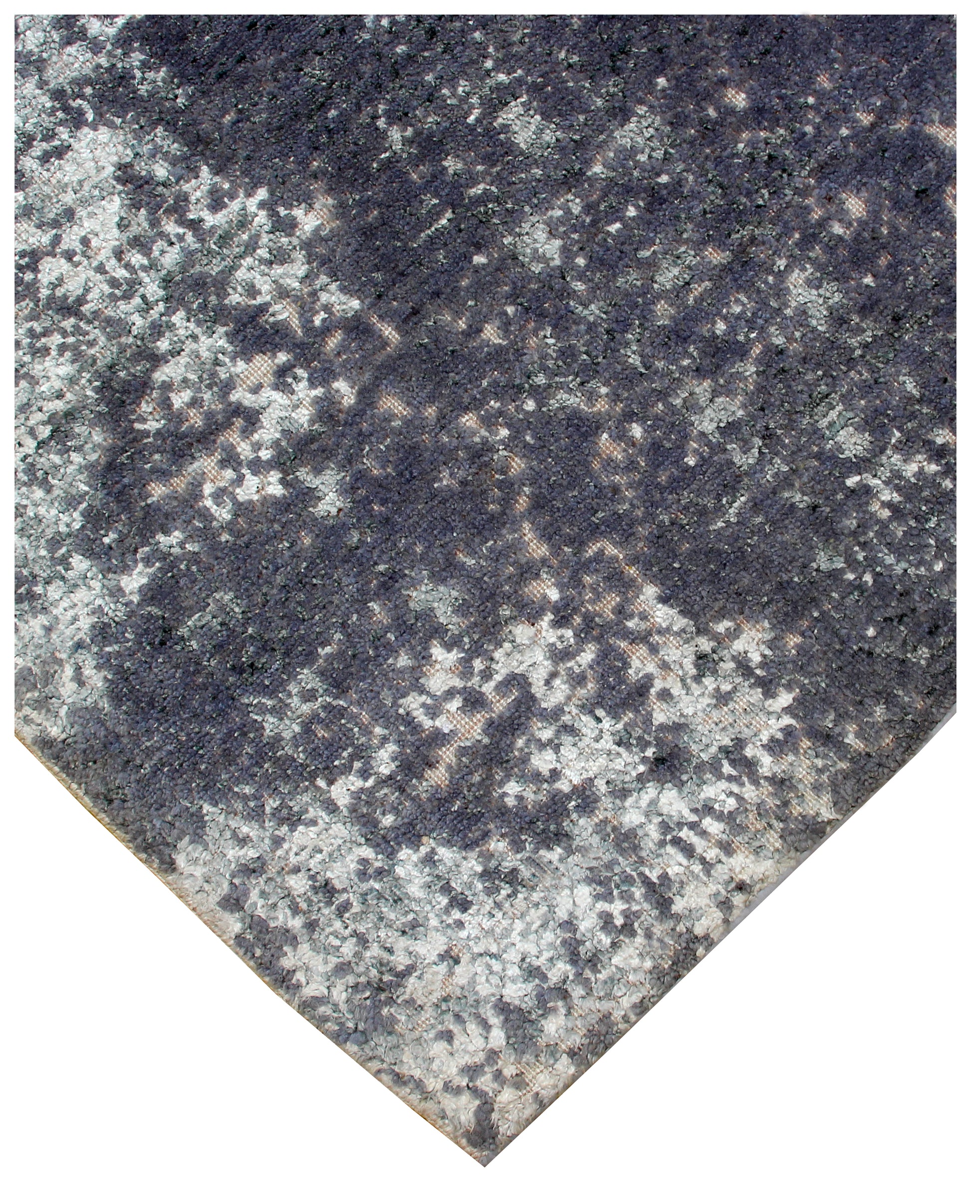 8x10 Hand Knotted Wool Viscose Silver Ivory Charcoal Black Eroded Medallion Column Bhadohi Area Rug