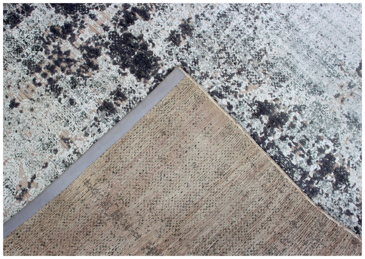 8x10 Hand Knotted Wool Viscose Silver Ivory Charcoal Black Eroded Medallion Column Bhadohi Area Rug