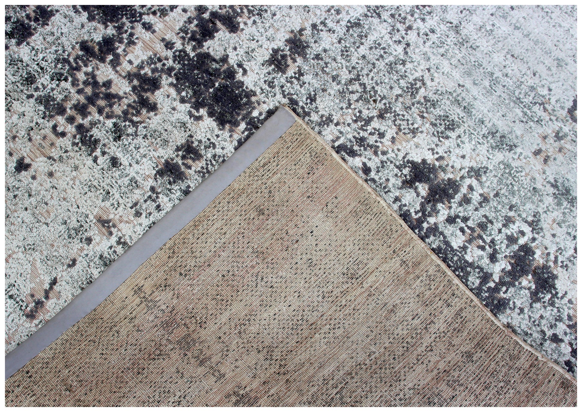 8x10 Hand Knotted Wool Viscose Silver Ivory Charcoal Black Eroded Medallion Column Bhadohi Area Rug