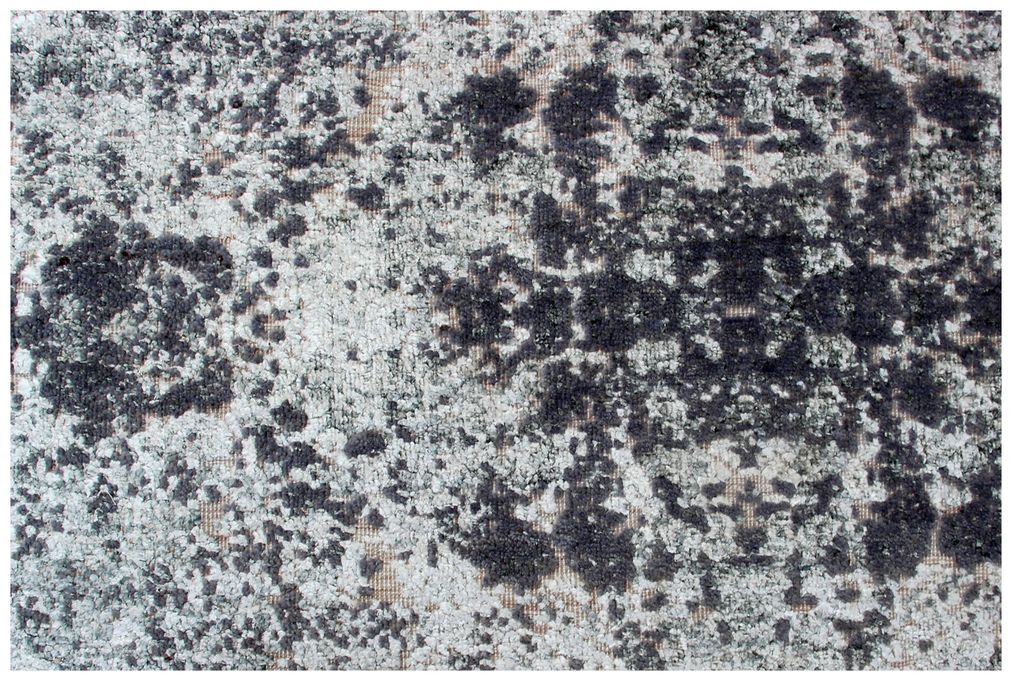 8x10 Hand Knotted Wool Viscose Silver Ivory Charcoal Black Eroded Medallion Column Bhadohi Area Rug