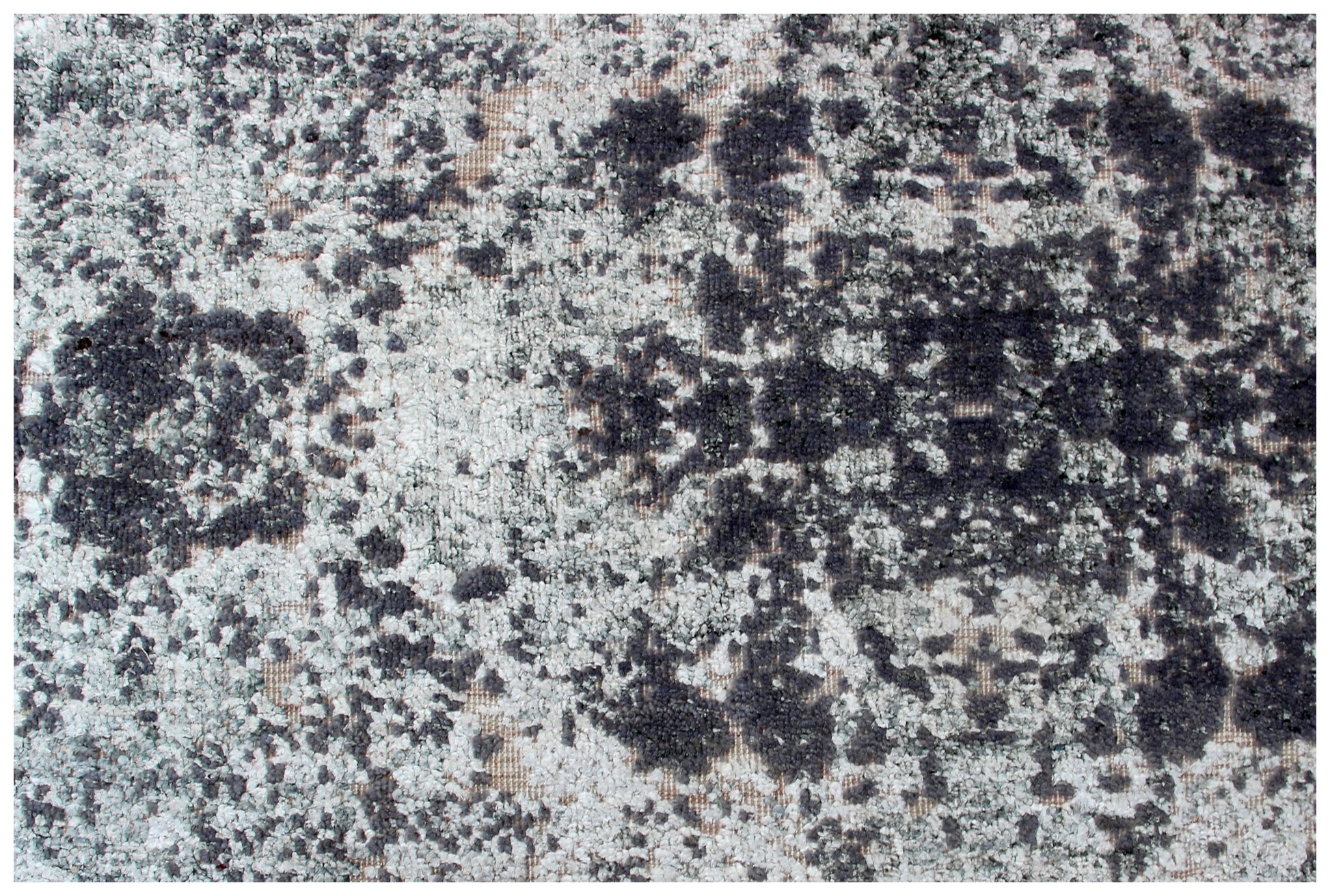 8x10 Hand Knotted Wool Viscose Silver Ivory Charcoal Black Eroded Medallion Column Bhadohi Area Rug