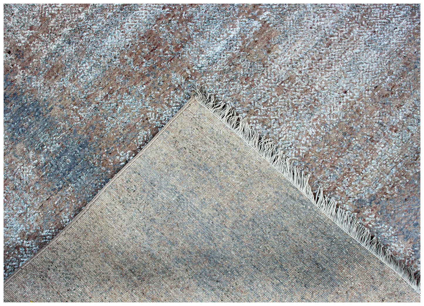 Eroded Medallion Floral 8x10 Hand Knotted Silver Blue Grey Brown Mocha Teal Wool Viscose Bhadohi Area Rug