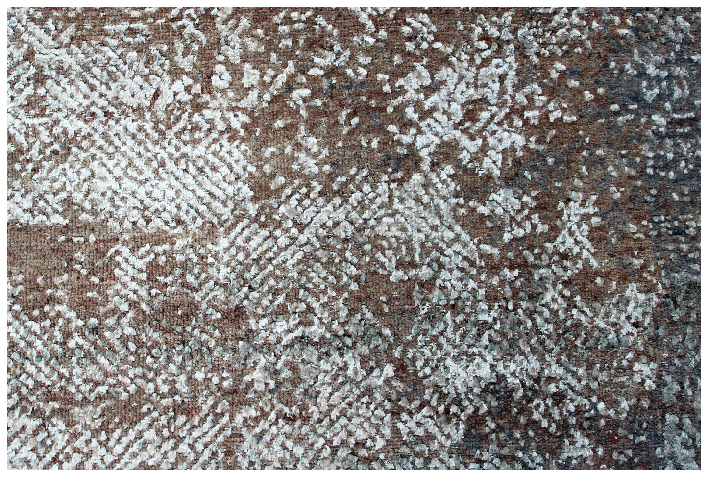 Silver Ivory Blue Grey Brown Mocha Eroded Medallion Hand Knotted Wool Viscose 8x10 Bhadohi Area Rug