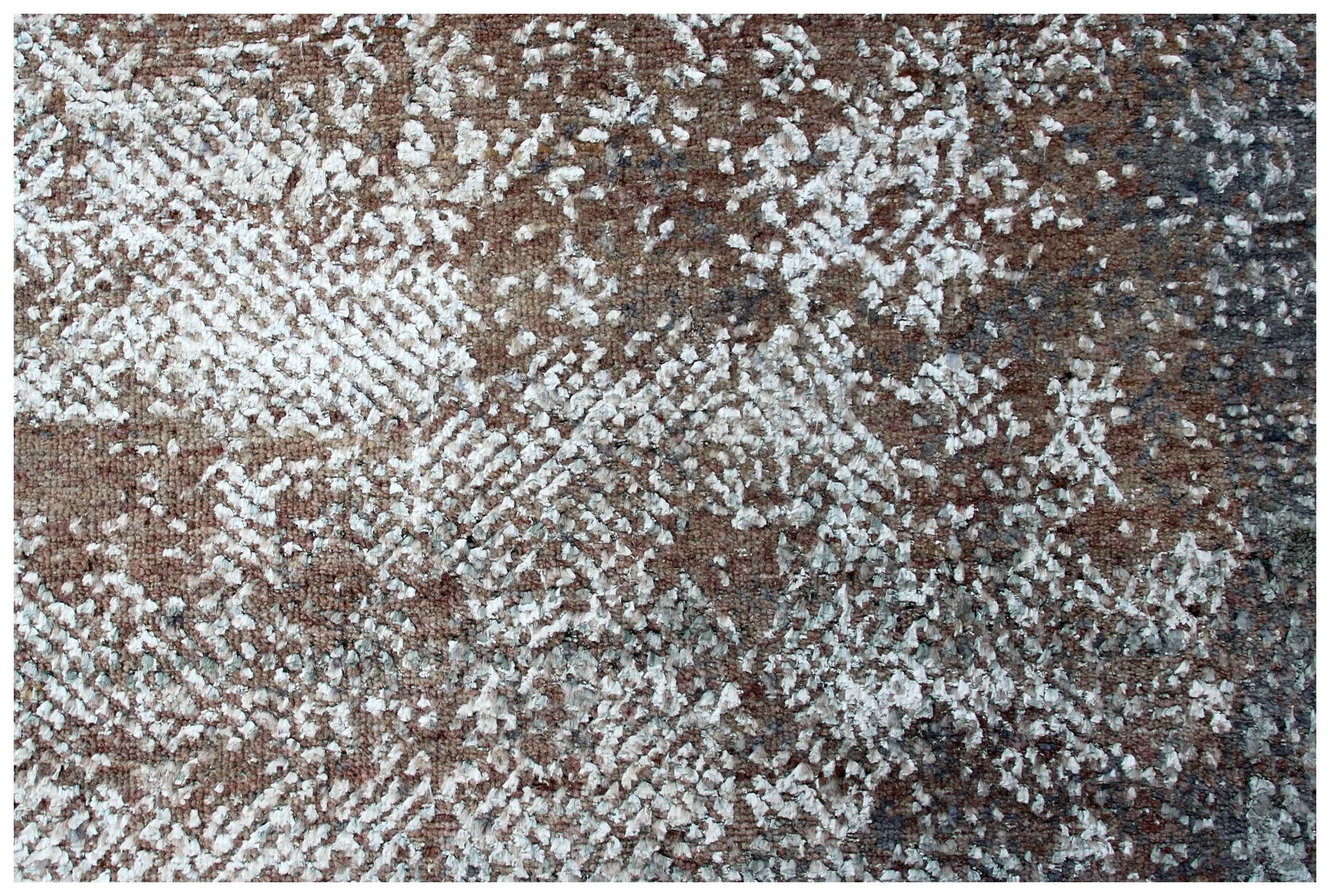 Silver Ivory Blue Grey Brown Mocha Eroded Medallion Hand Knotted Wool Viscose 8x10 Bhadohi Area Rug