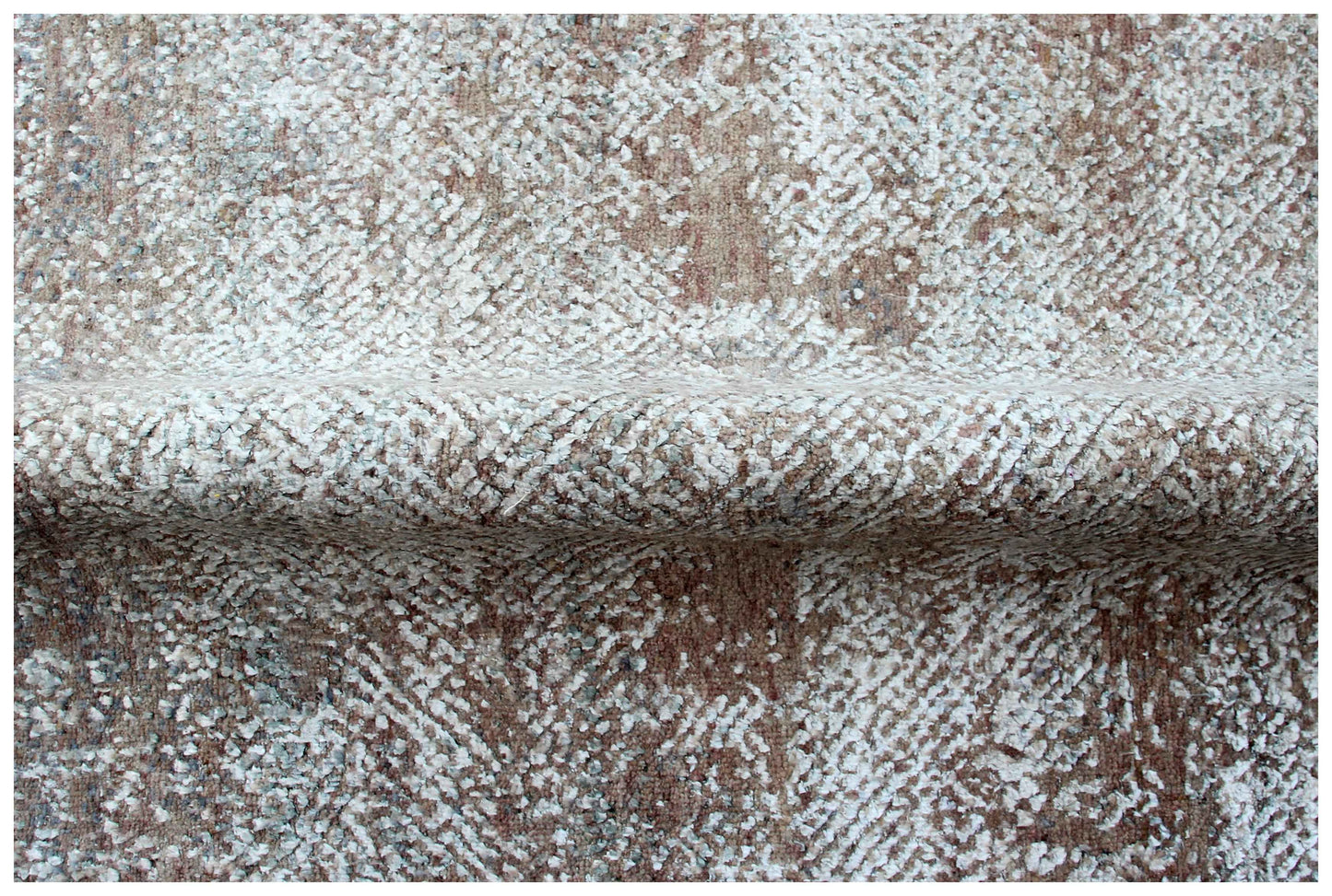 Silver Ivory Blue Grey Brown Mocha Eroded Medallion Hand Knotted Wool Viscose 8x10 Bhadohi Area Rug
