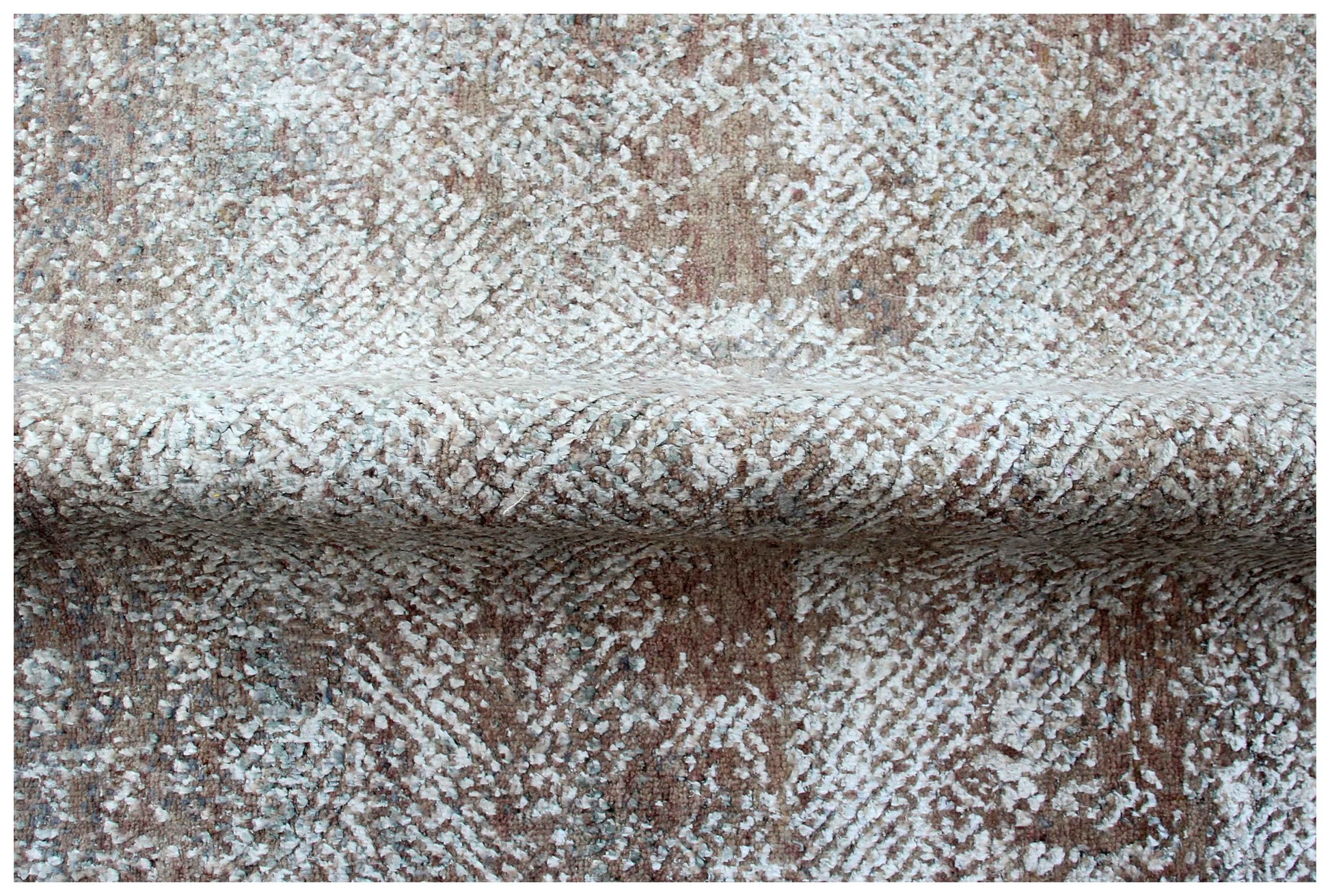 Silver Ivory Blue Grey Brown Mocha Eroded Medallion Hand Knotted Wool Viscose 8x10 Bhadohi Area Rug