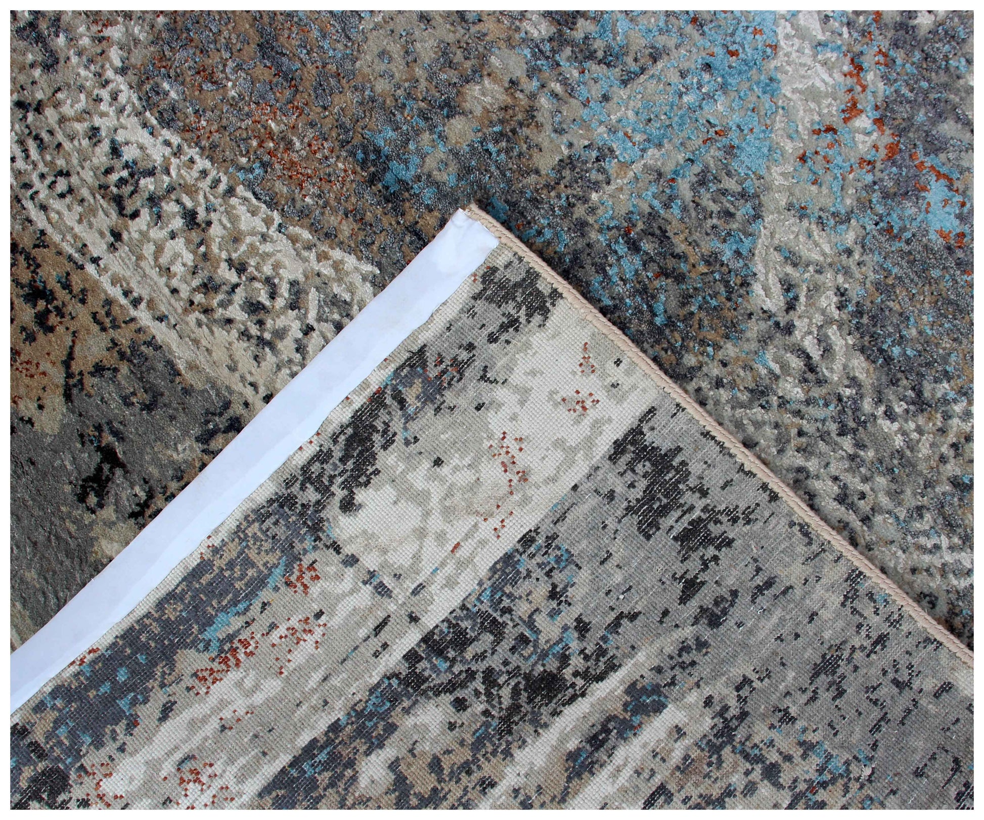 Eroded Medallion 8x10 Hand Knotted Steel Blue Grey White Ivory Rust Teal Wool Viscose Bhadohi Area Rug