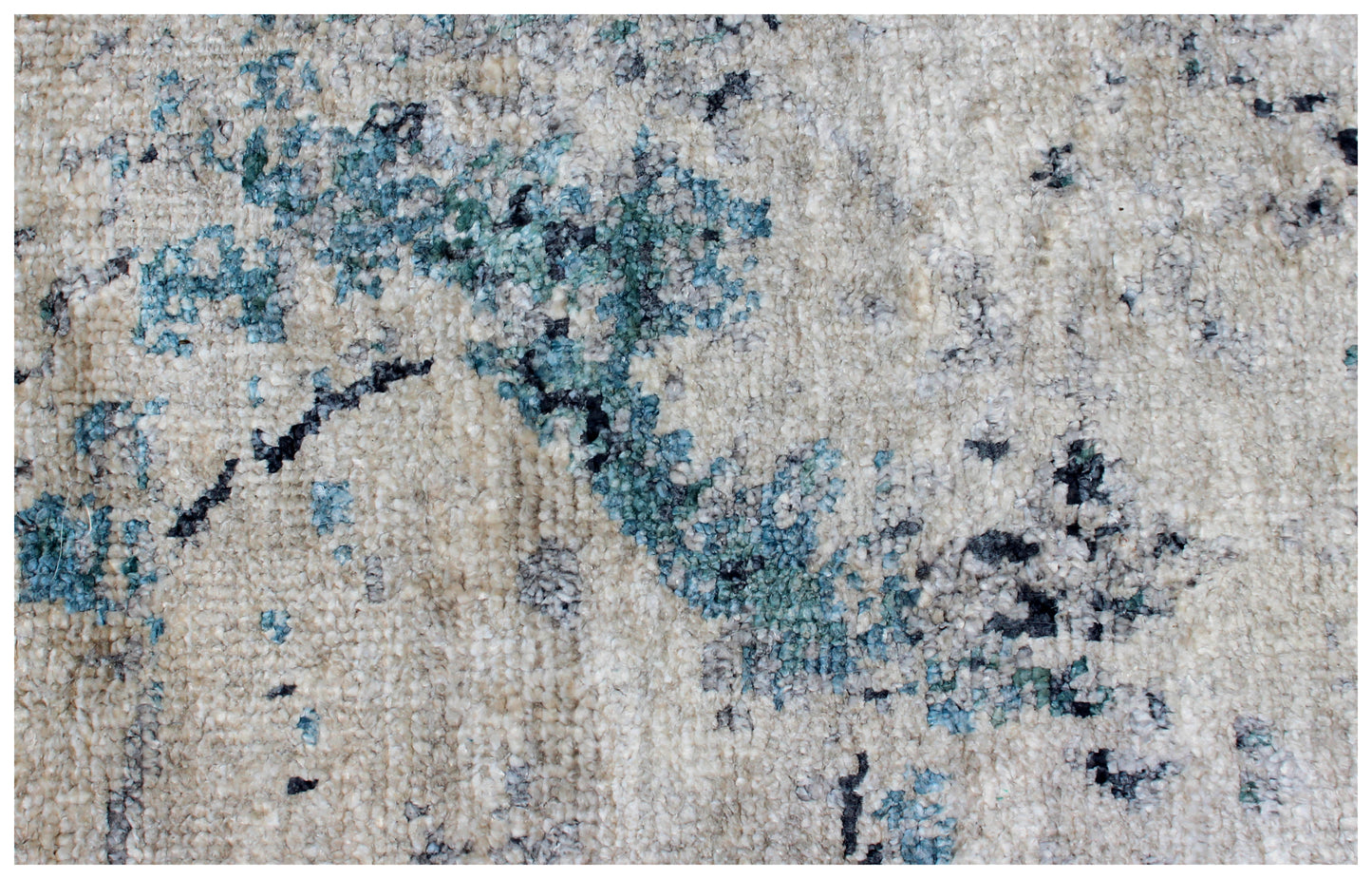Wool Viscose Vintage Antique 8x9.6 Area Rug - Beige Teal Grey Hand Knotted Abstract Distressed