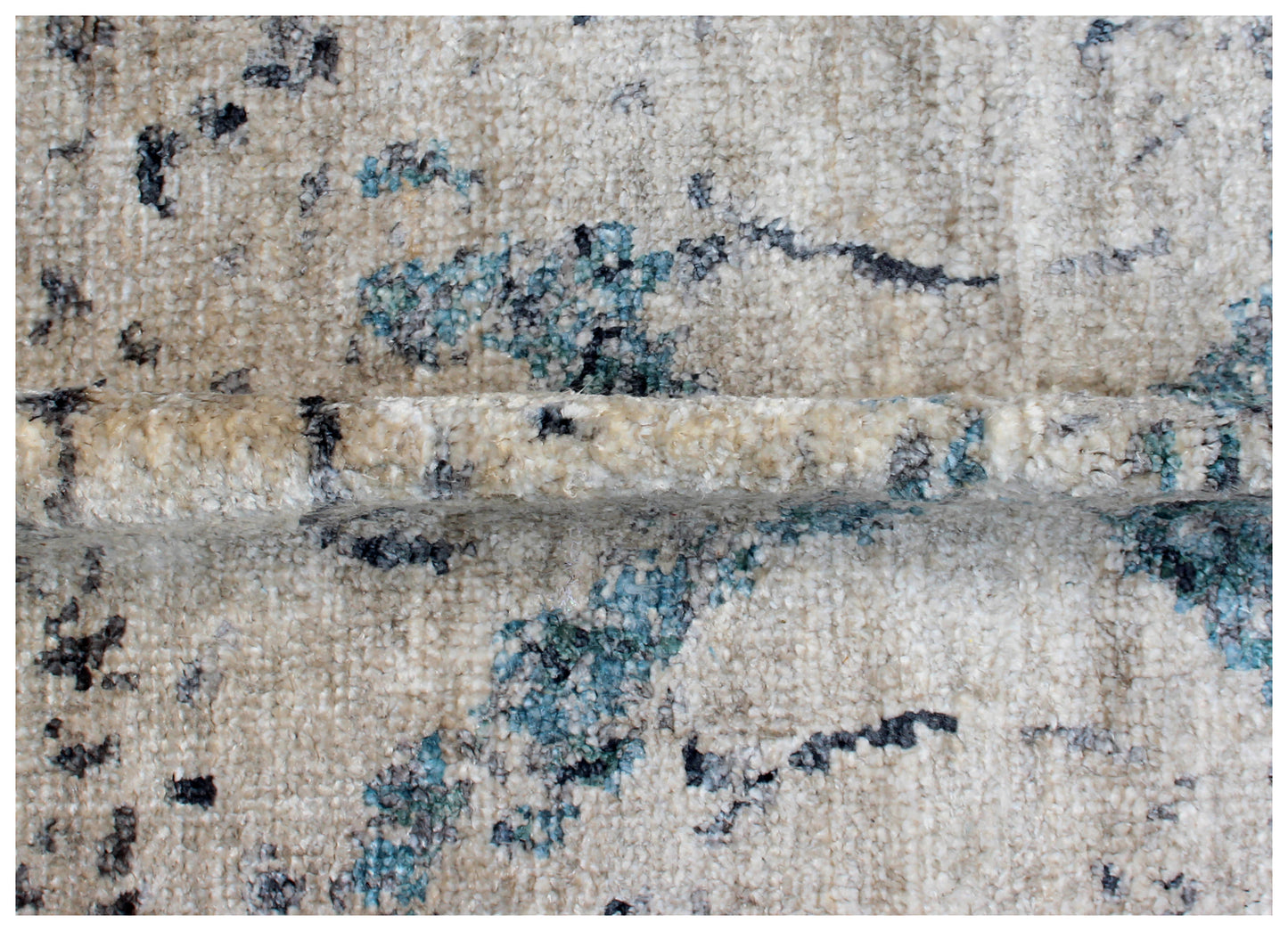 Wool Viscose Vintage Antique 8x9.6 Area Rug - Beige Teal Grey Hand Knotted Abstract Distressed