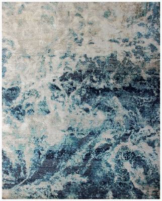 Abstract Distressed Hand Knotted Vintage Antique 8x10 Wool Viscose Area Rug - Grey Blue Teal Beige