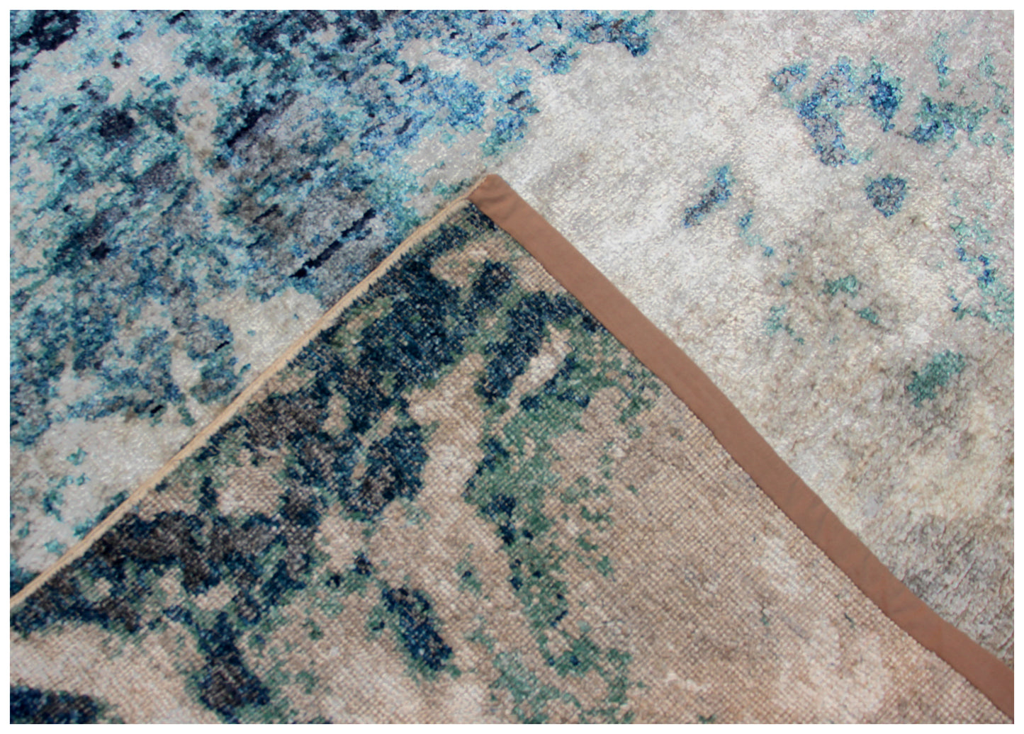 Abstract Distressed Hand Knotted Vintage Antique 8x10 Wool Viscose Area Rug - Grey Blue Teal Beige