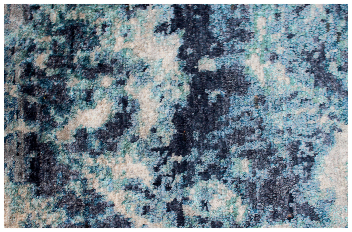 Abstract Distressed Hand Knotted Vintage Antique 8x10 Wool Viscose Area Rug - Grey Blue Teal Beige