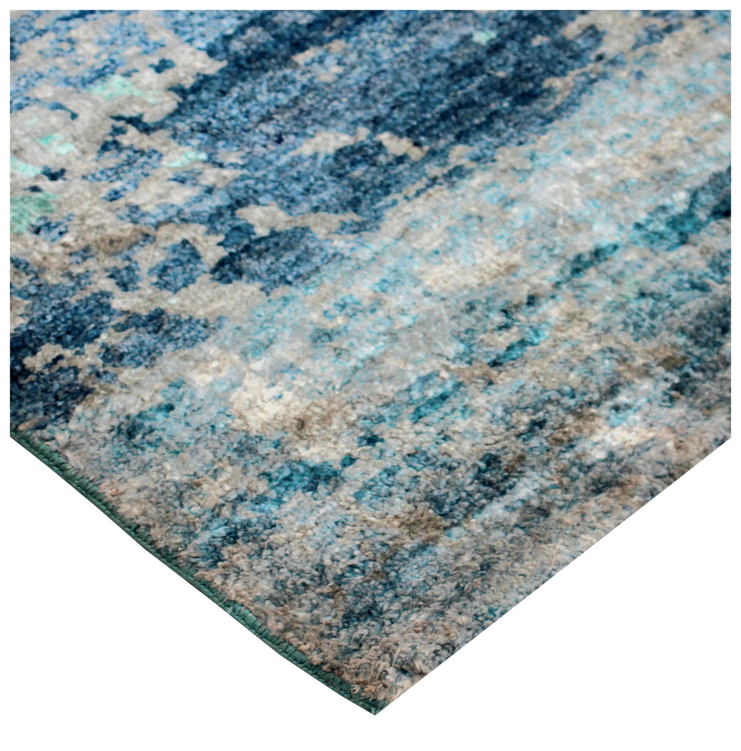 Turquoise Navy Blue Grey 8x10 Hand Knotted Vintage Antique Wool Viscose Area Rug - Abstract Distressed