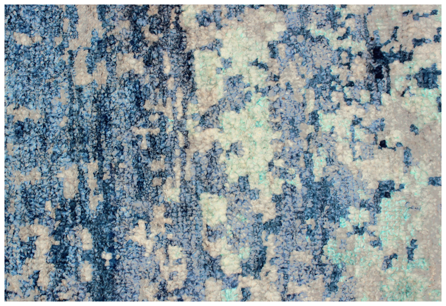 Turquoise Navy Blue Grey 8x10 Hand Knotted Vintage Antique Wool Viscose Area Rug - Abstract Distressed