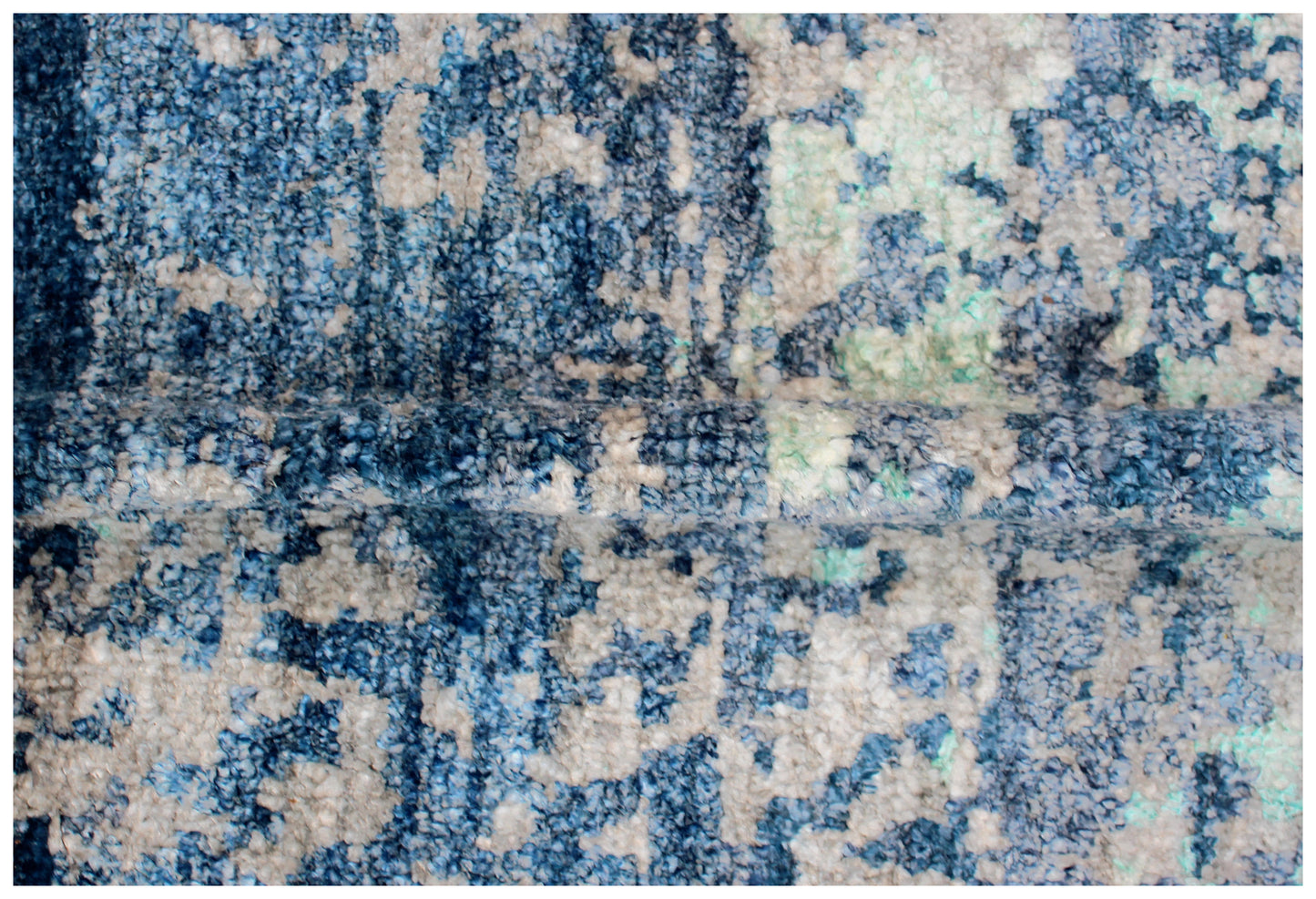 Turquoise Navy Blue Grey 8x10 Hand Knotted Vintage Antique Wool Viscose Area Rug - Abstract Distressed