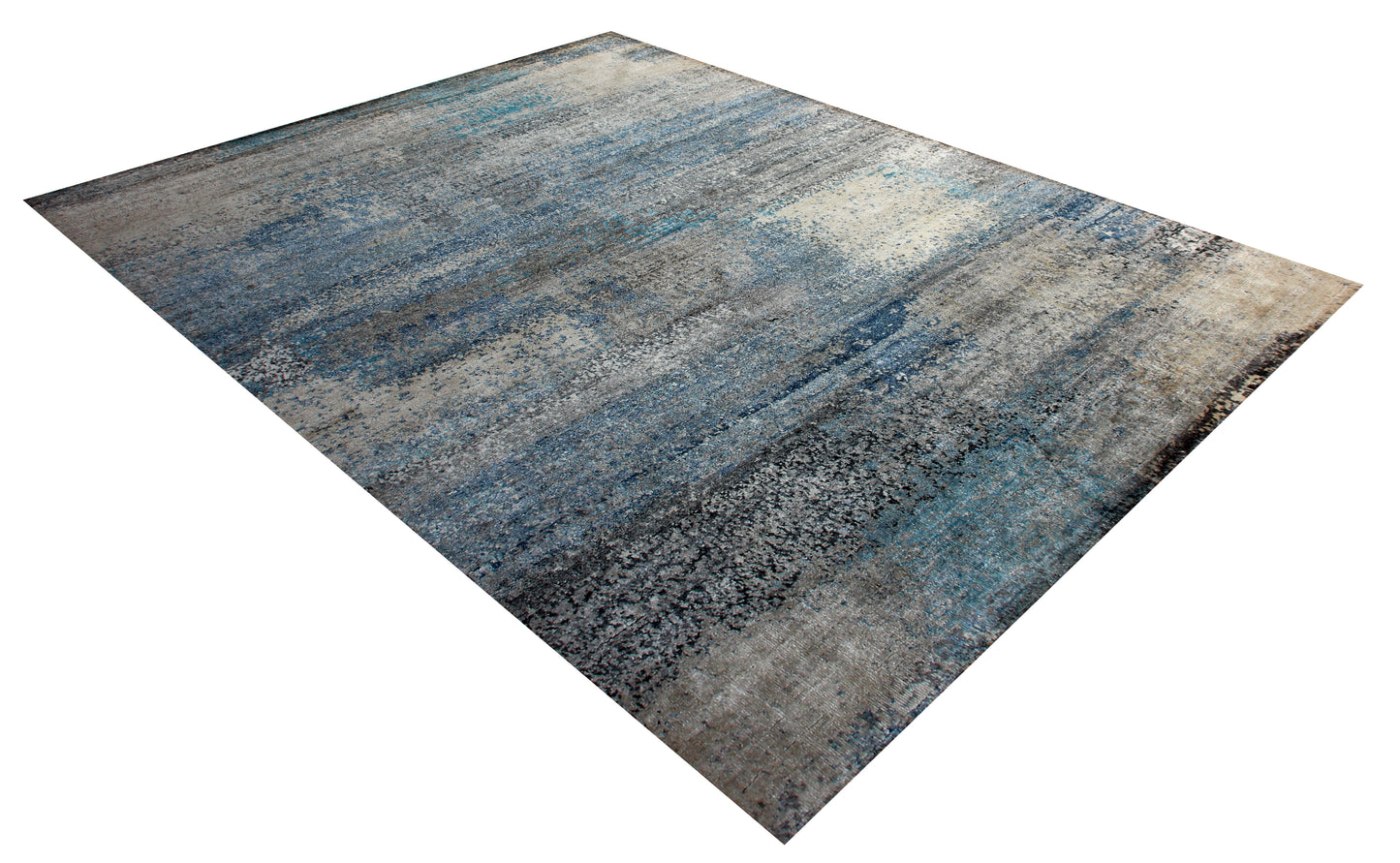 7.6x10 Vintage Antique Abstract Distressed Wool Viscose Area Rug - Grey Teal Beige Navy Hand Knotted