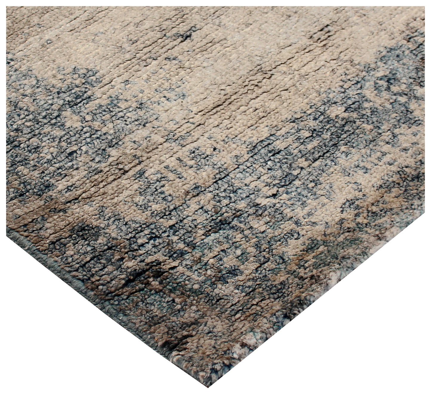 7.6x10 Vintage Antique Abstract Distressed Wool Viscose Area Rug - Grey Teal Beige Navy Hand Knotted