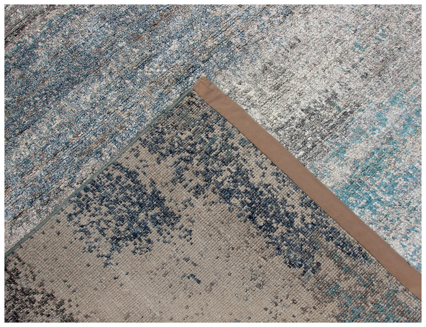 7.6x10 Vintage Antique Abstract Distressed Wool Viscose Area Rug - Grey Teal Beige Navy Hand Knotted