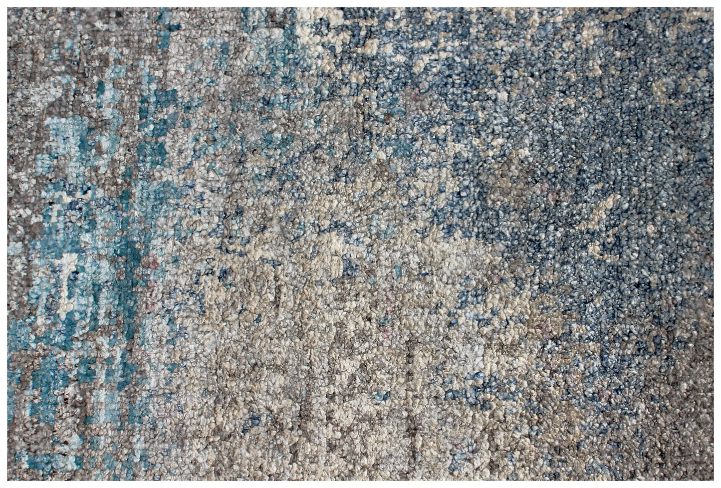 7.6x10 Vintage Antique Abstract Distressed Wool Viscose Area Rug - Grey Teal Beige Navy Hand Knotted