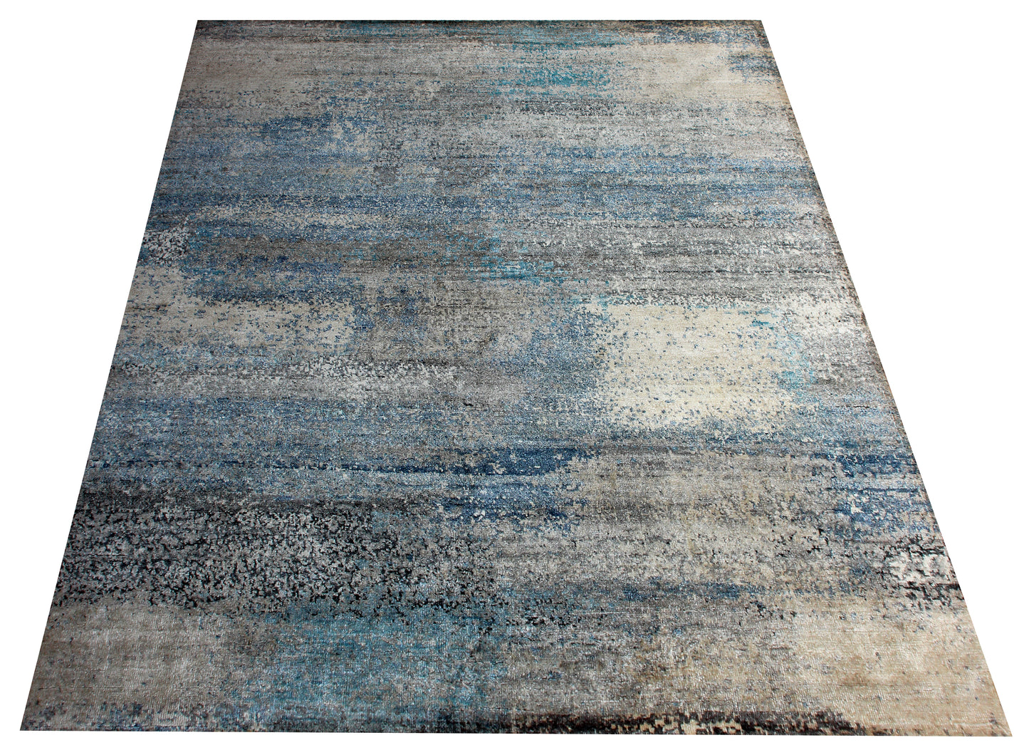 7.6x10 Vintage Antique Abstract Distressed Wool Viscose Area Rug - Grey Teal Beige Navy Hand Knotted