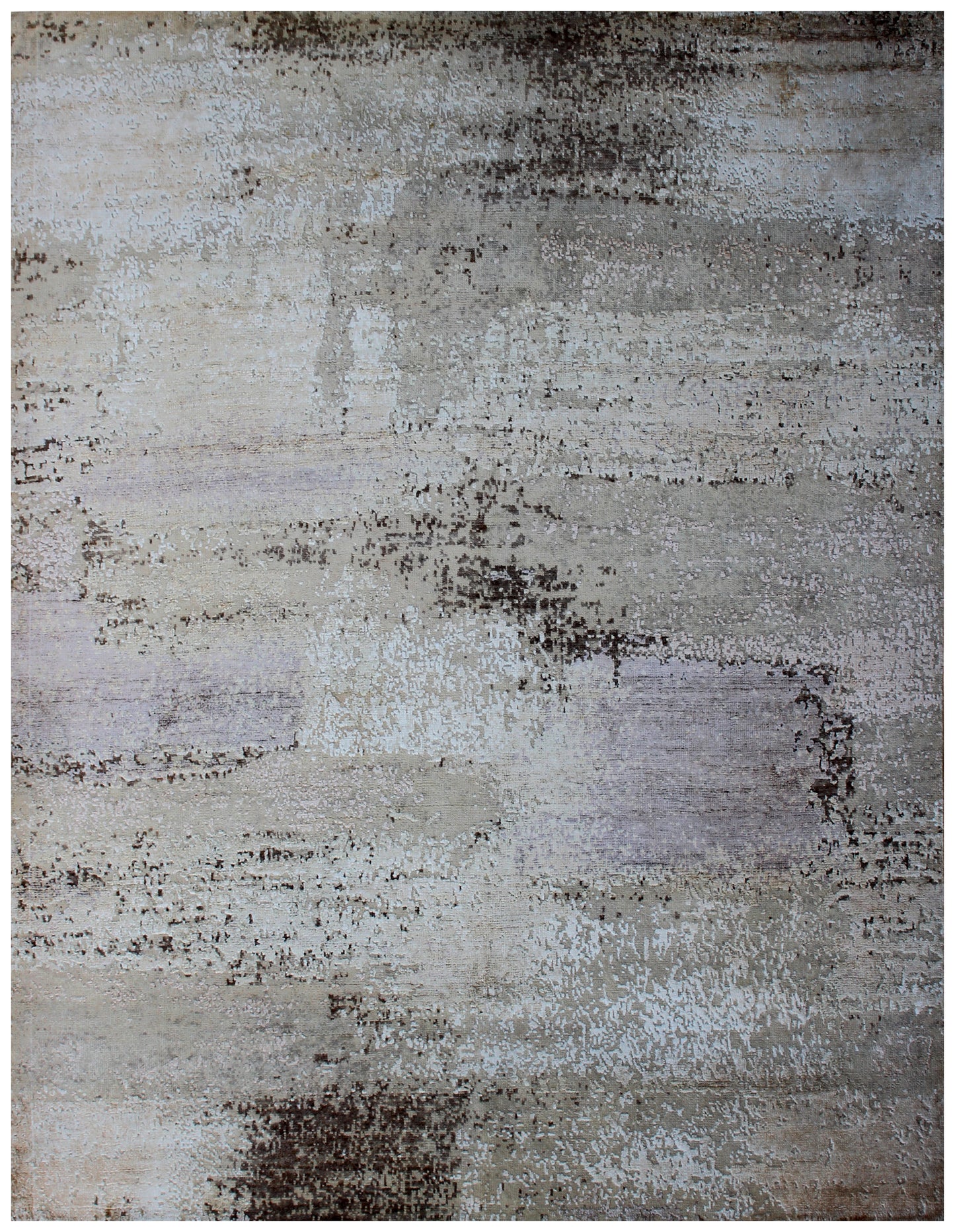 Grey Beige Abstract Distressed Hand Knotted Wool Viscose Area Rug - 35 KPSI 8x10 Ready to Ship
