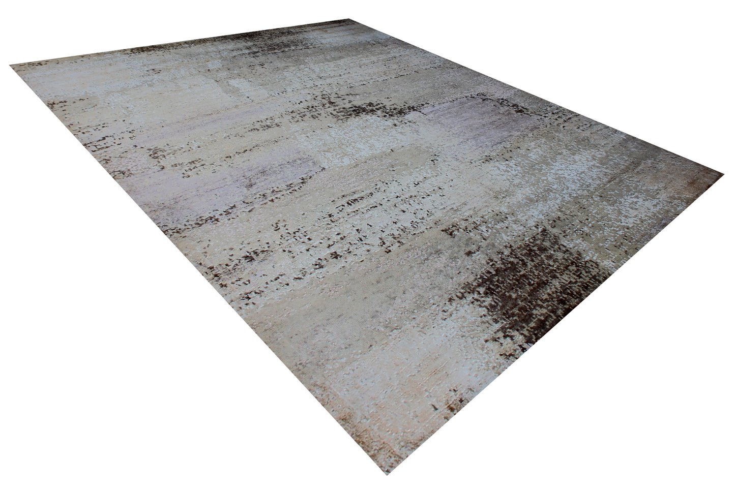 Grey Beige Abstract Distressed Hand Knotted Wool Viscose Area Rug - 35 KPSI 8x10 Ready to Ship