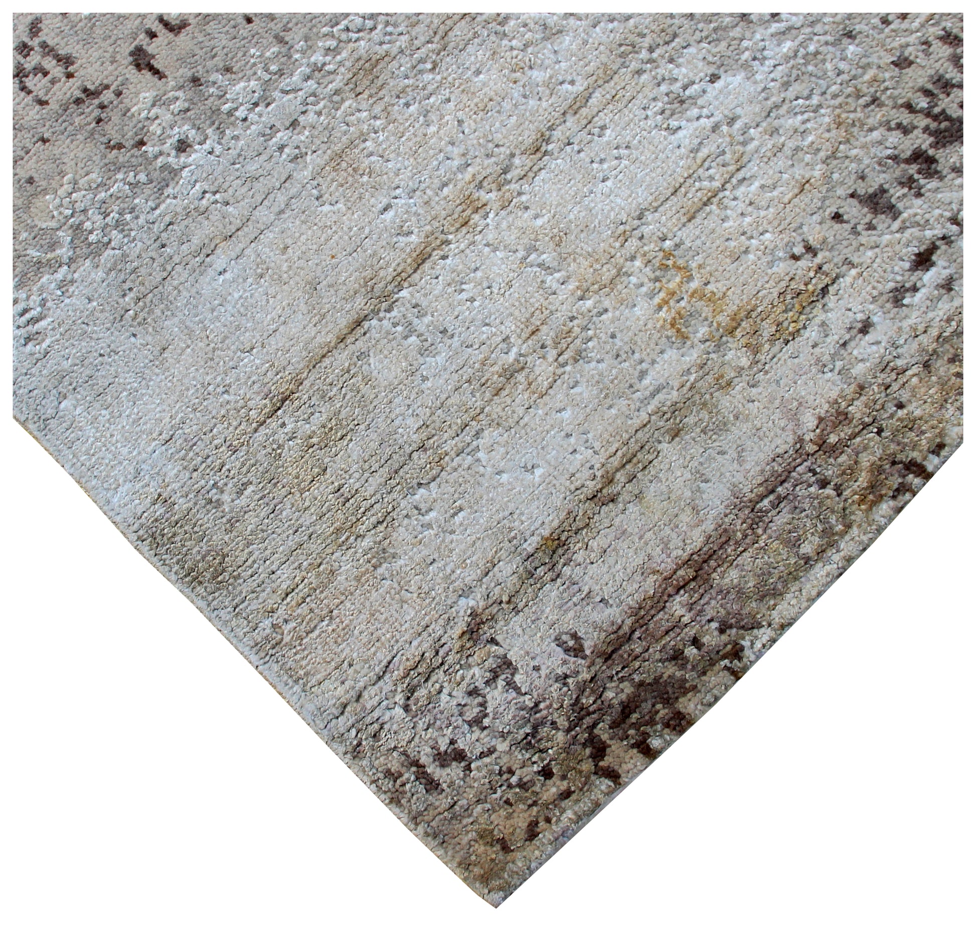 Grey Beige Abstract Distressed Hand Knotted Wool Viscose Area Rug - 35 KPSI 8x10 Ready to Ship