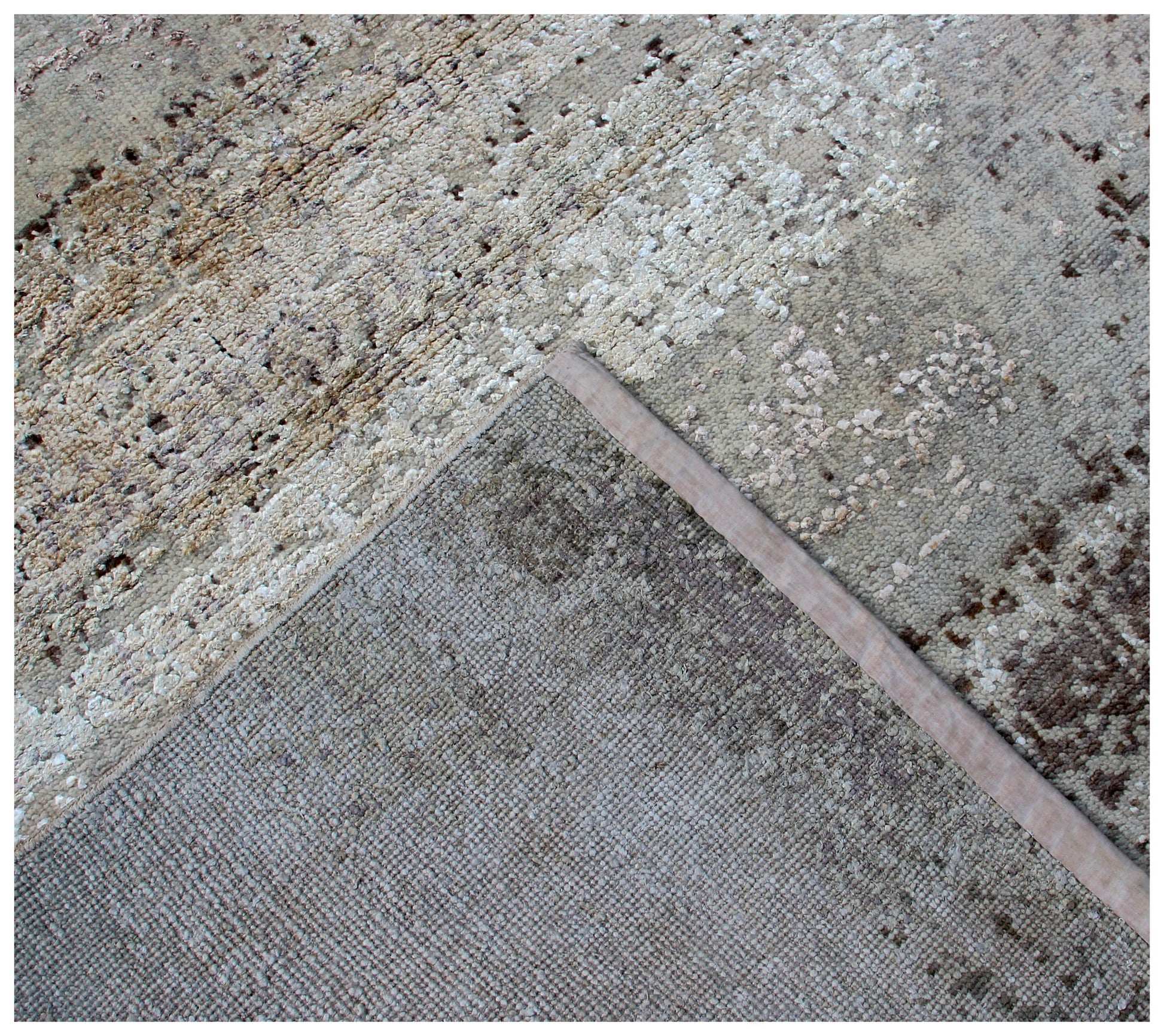 Grey Beige Abstract Distressed Hand Knotted Wool Viscose Area Rug - 35 KPSI 8x10 Ready to Ship