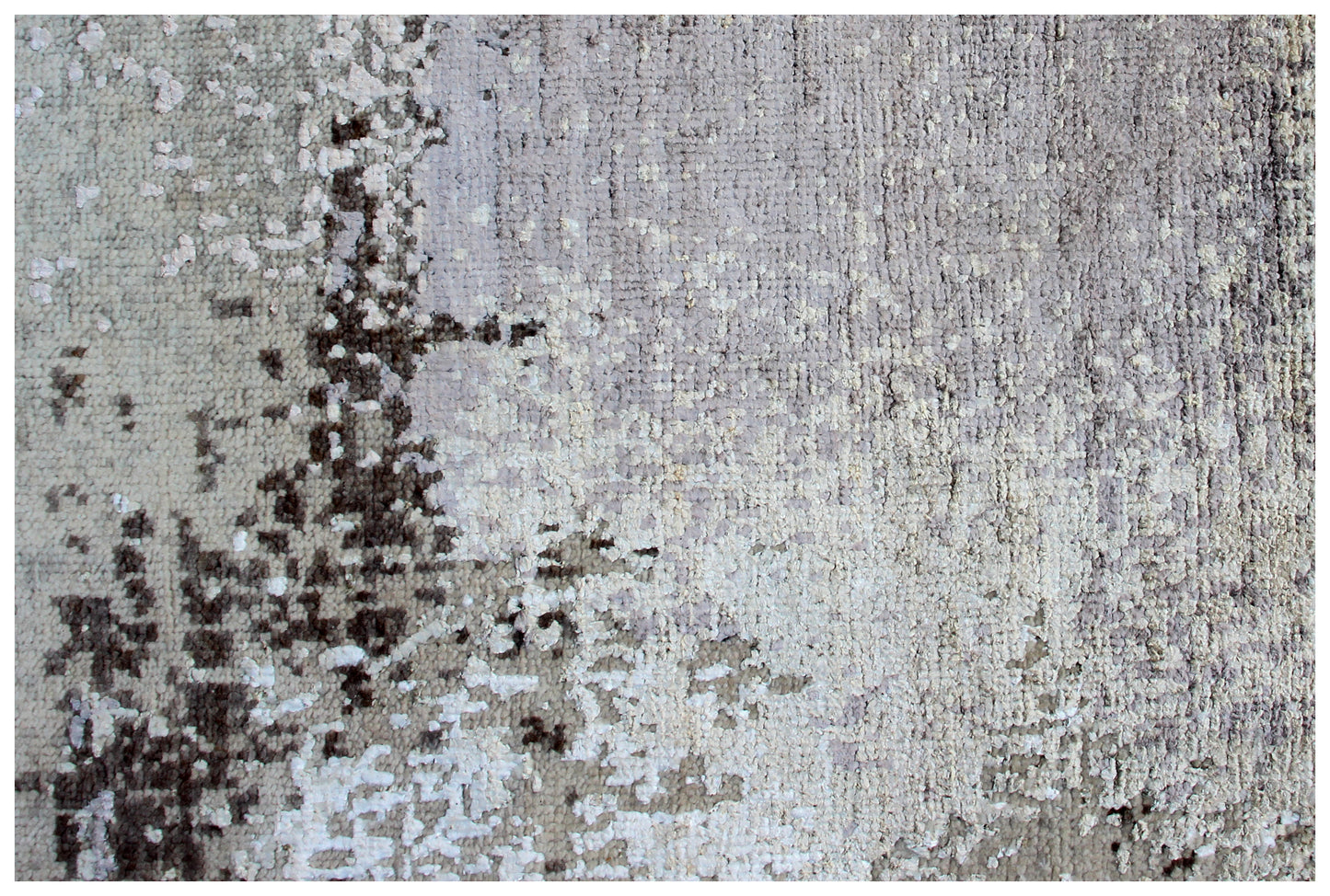 Grey Beige Abstract Distressed Hand Knotted Wool Viscose Area Rug - 35 KPSI 8x10 Ready to Ship