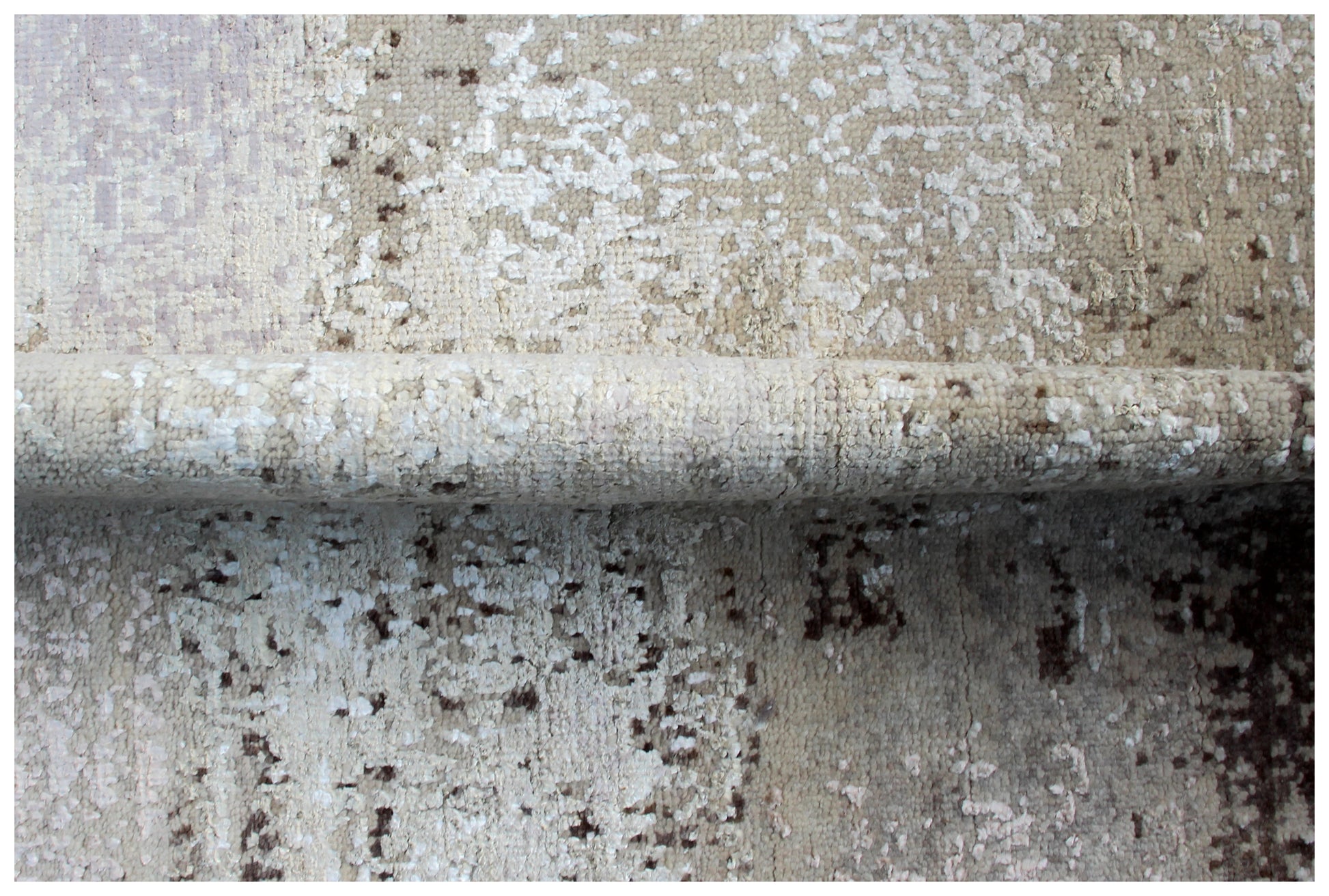 Grey Beige Abstract Distressed Hand Knotted Wool Viscose Area Rug - 35 KPSI 8x10 Ready to Ship