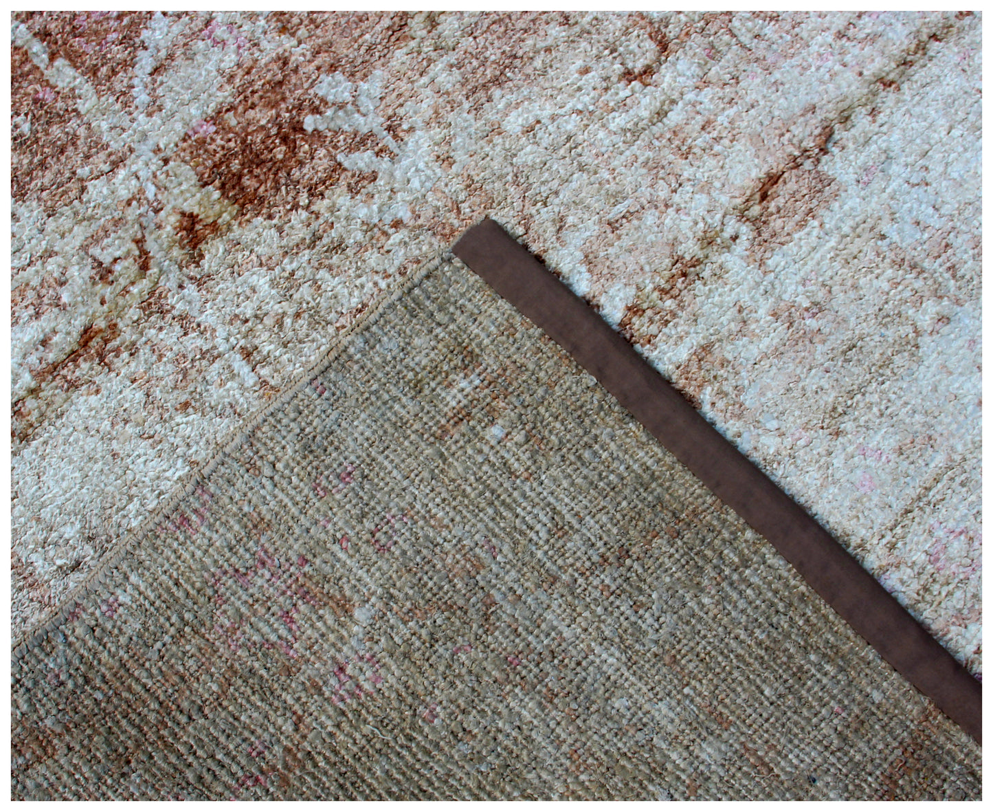 Blue Brown Beige Abstract Distressed Hand Knotted Wool Viscose Area Rug - 35 KPSI 8x10 Ready to Ship