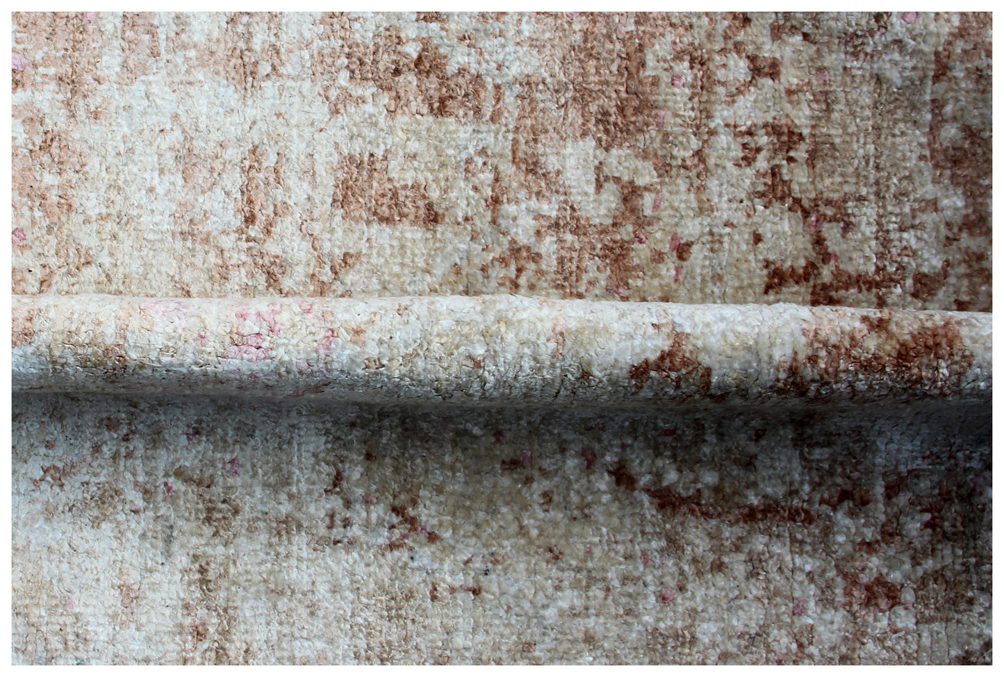 Blue Brown Beige Abstract Distressed Hand Knotted Wool Viscose Area Rug - 35 KPSI 8x10 Ready to Ship