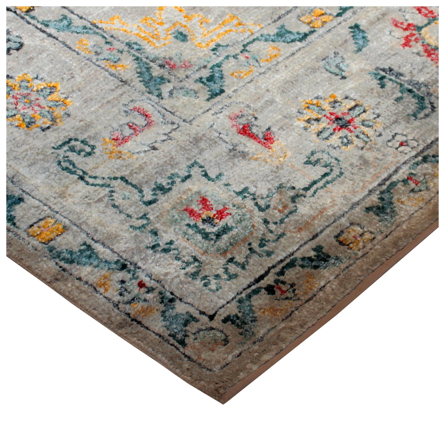 Hand Knotted 8x10 Persian Wool Viscose Area Rug - Vintage Antique Grey Red Teal Gold Floral Distressed