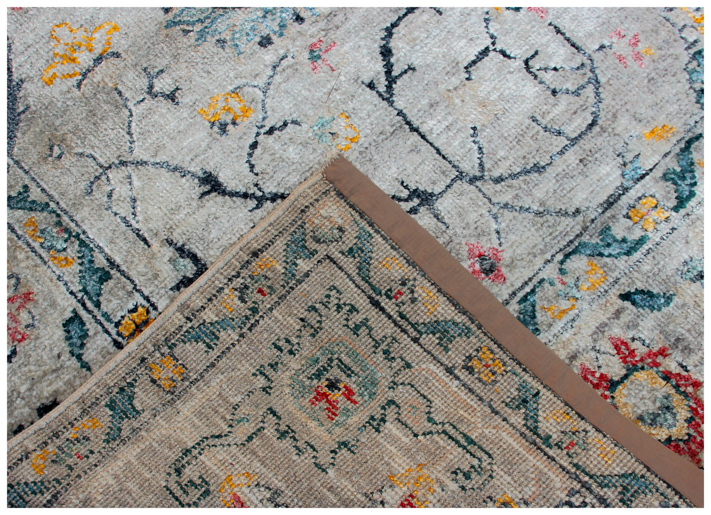 Hand Knotted 8x10 Persian Wool Viscose Area Rug - Vintage Antique Grey Red Teal Gold Floral Distressed