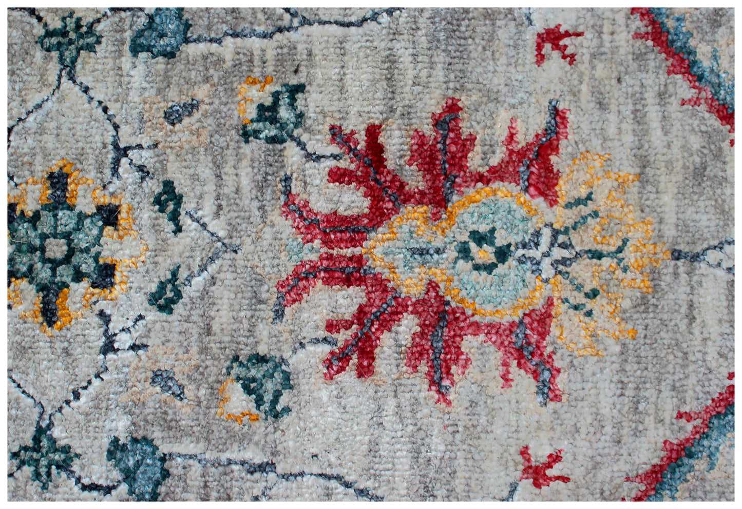 Hand Knotted 8x10 Persian Wool Viscose Area Rug - Vintage Antique Grey Red Teal Gold Floral Distressed