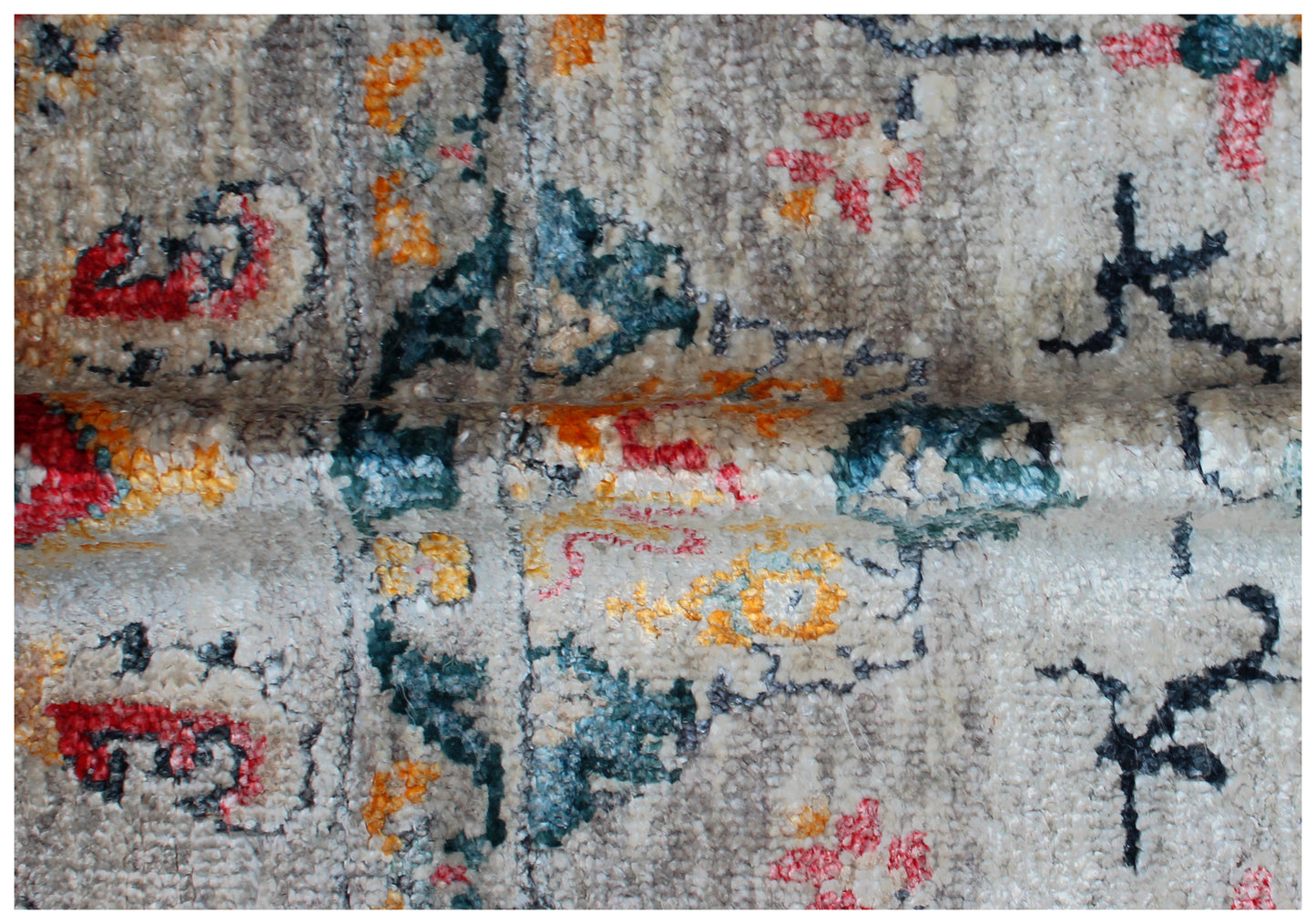 Hand Knotted 8x10 Persian Wool Viscose Area Rug - Vintage Antique Grey Red Teal Gold Floral Distressed