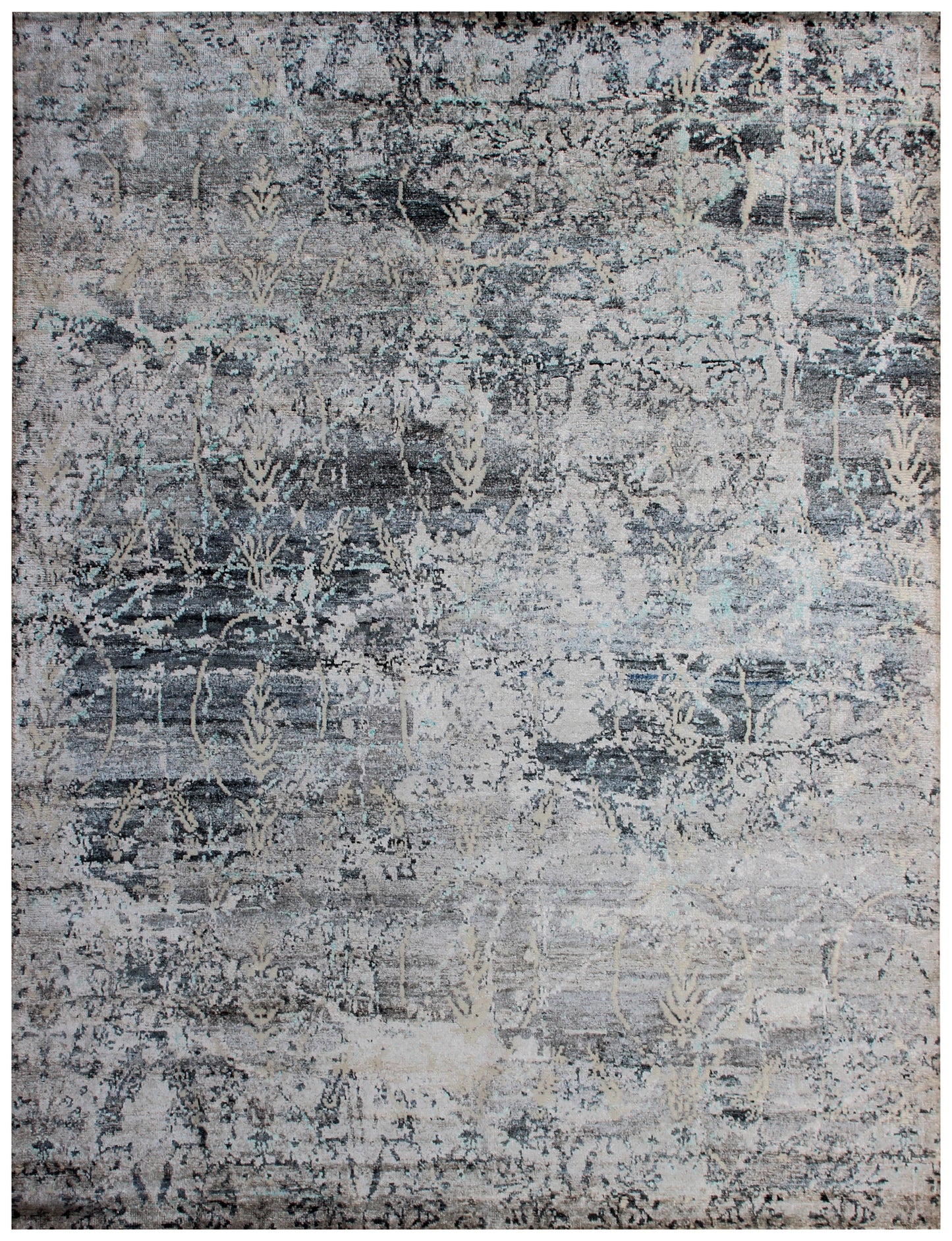 8x10 Modern Abstract Distressed Area Rug - Hand Knotted Grey Blue Wool Viscose