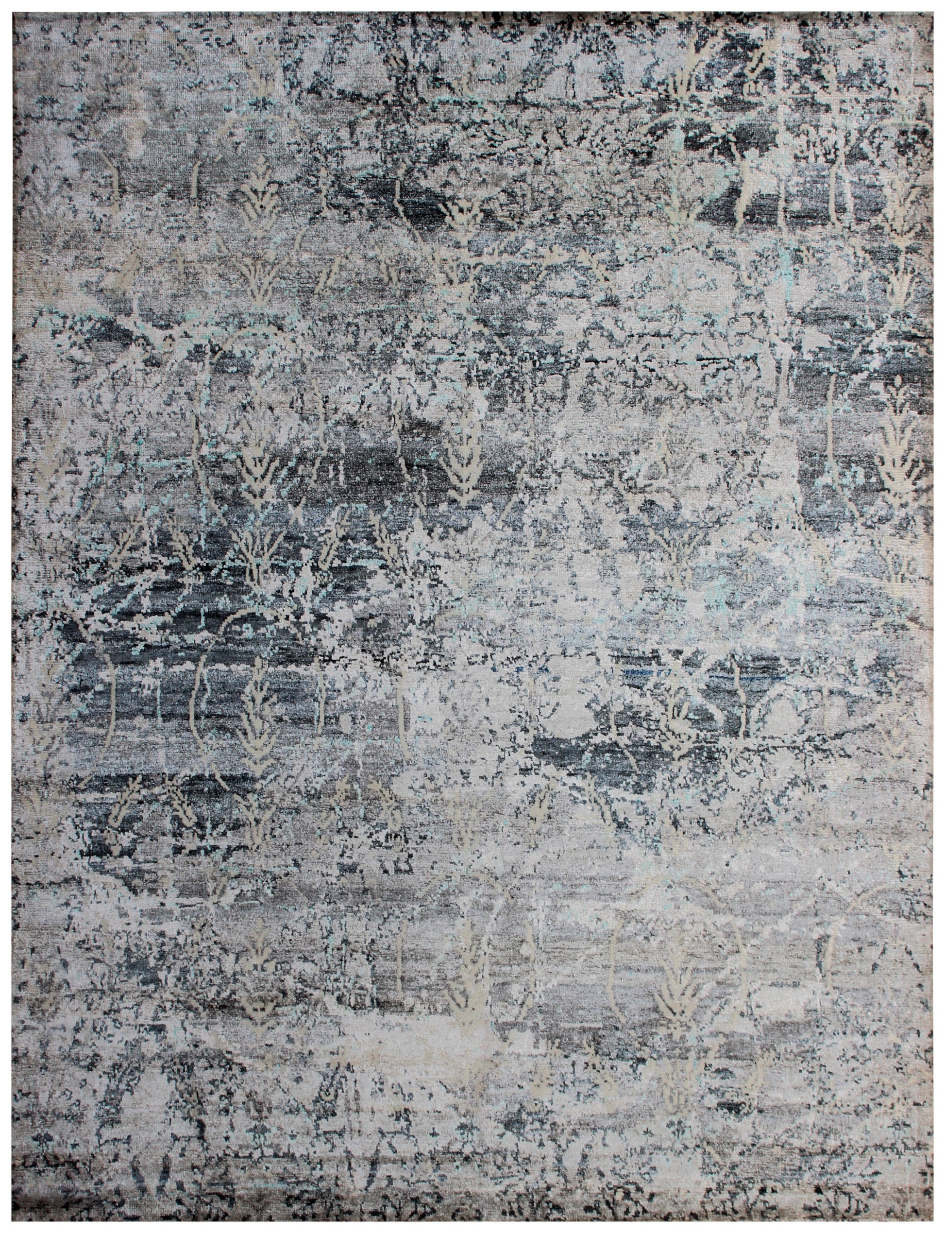 8x10 Modern Abstract Distressed Area Rug - Hand Knotted Grey Blue Wool Viscose