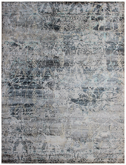 8x10 Modern Abstract Distressed Area Rug - Hand Knotted Grey Blue Wool Viscose