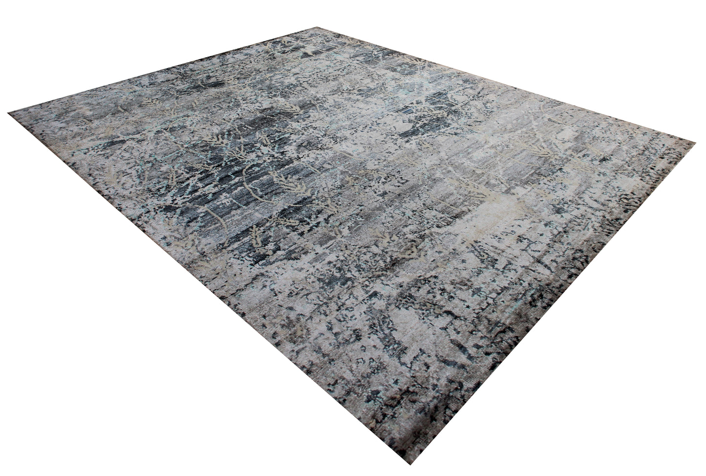 8x10 Modern Abstract Distressed Area Rug - Hand Knotted Grey Blue Wool Viscose