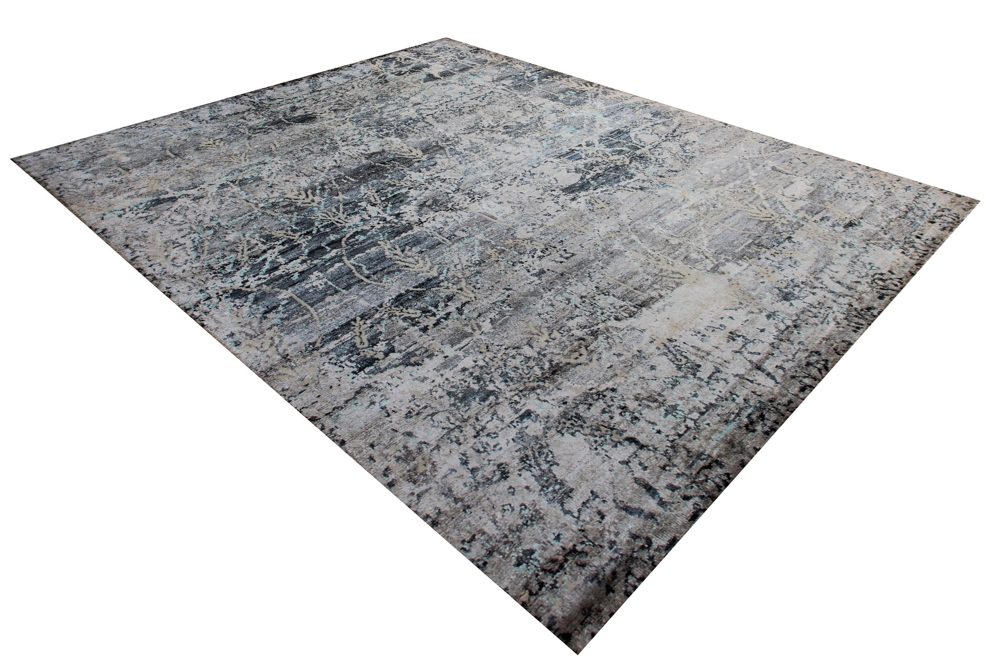 8x10 Modern Abstract Distressed Area Rug - Hand Knotted Grey Blue Wool Viscose