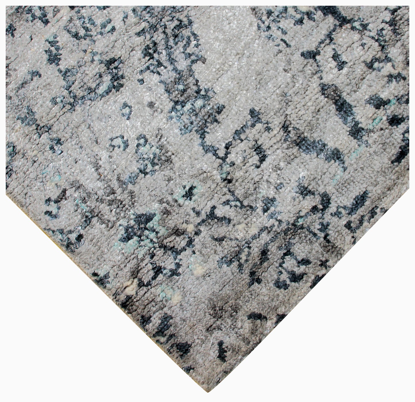8x10 Modern Abstract Distressed Area Rug - Hand Knotted Grey Blue Wool Viscose