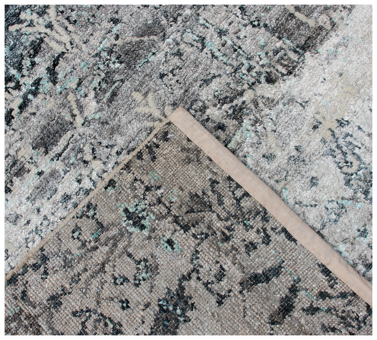 8x10 Modern Abstract Distressed Area Rug - Hand Knotted Grey Blue Wool Viscose