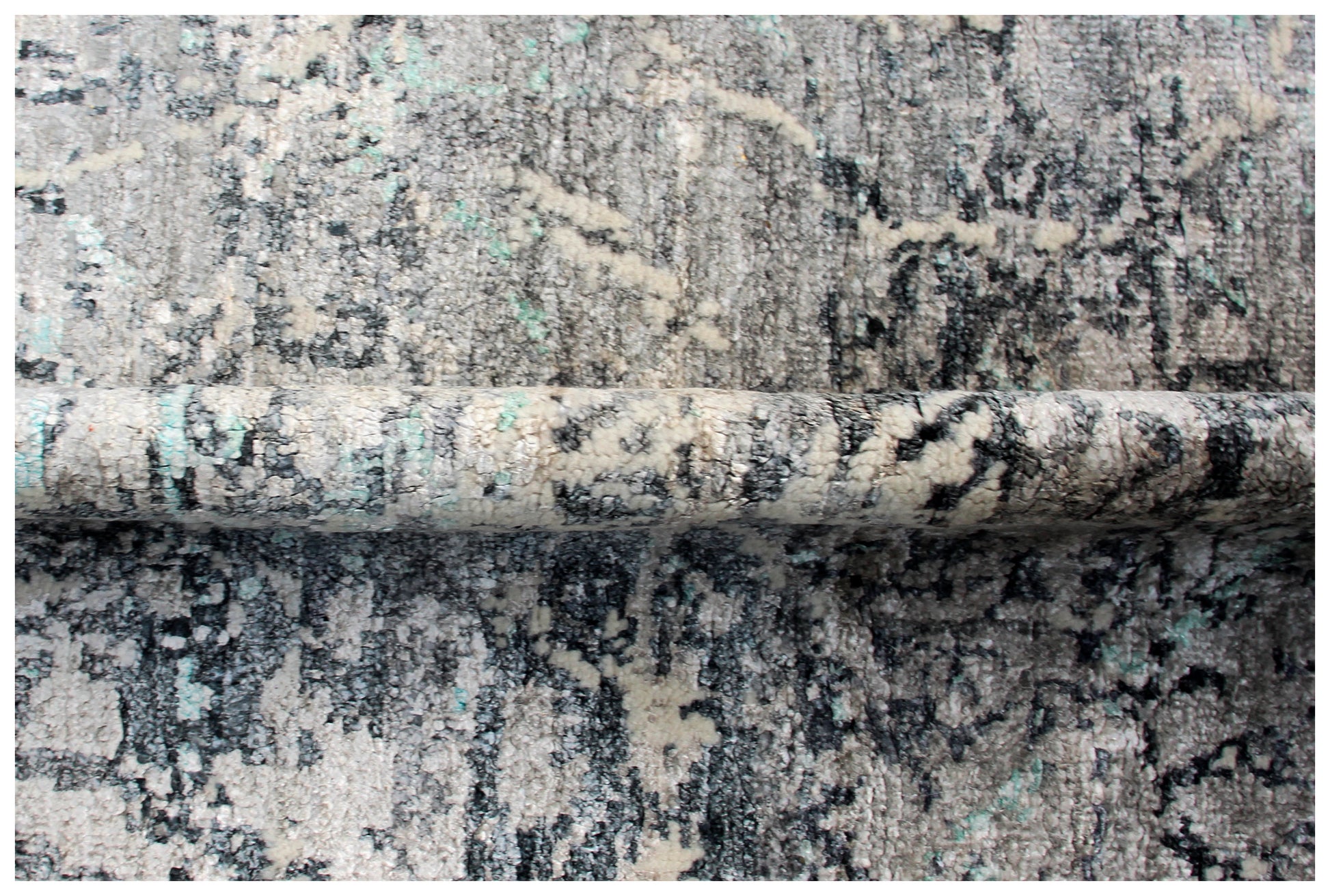 8x10 Modern Abstract Distressed Area Rug - Hand Knotted Grey Blue Wool Viscose