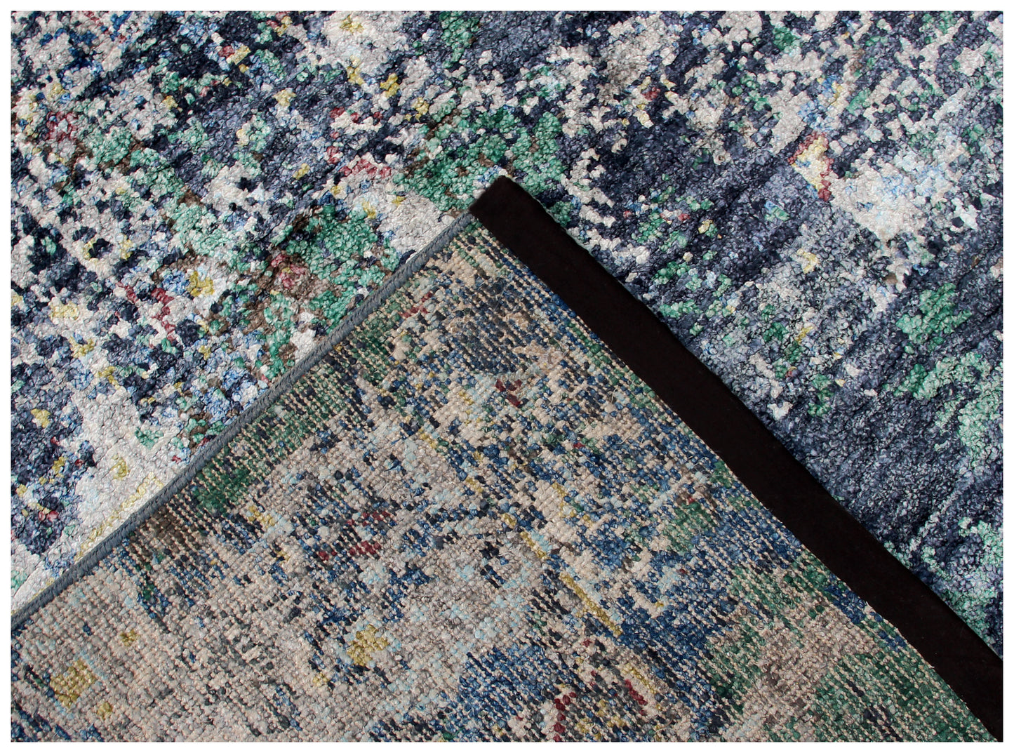 8x10 Blue Grey Abstract Distressed Hand Knotted 30 KPSI Wool Viscose Contemporary Rug