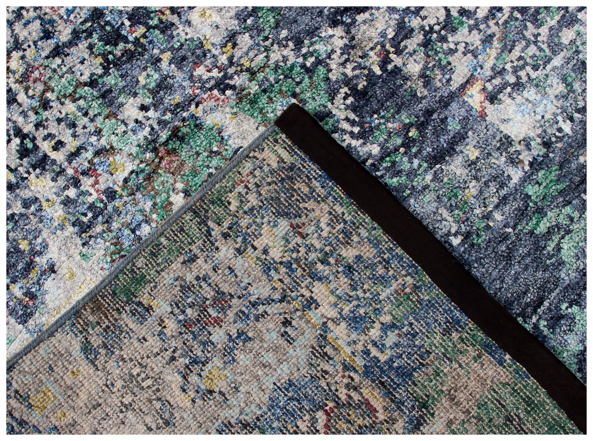 8x10 Blue Grey Abstract Distressed Hand Knotted 30 KPSI Wool Viscose Contemporary Rug