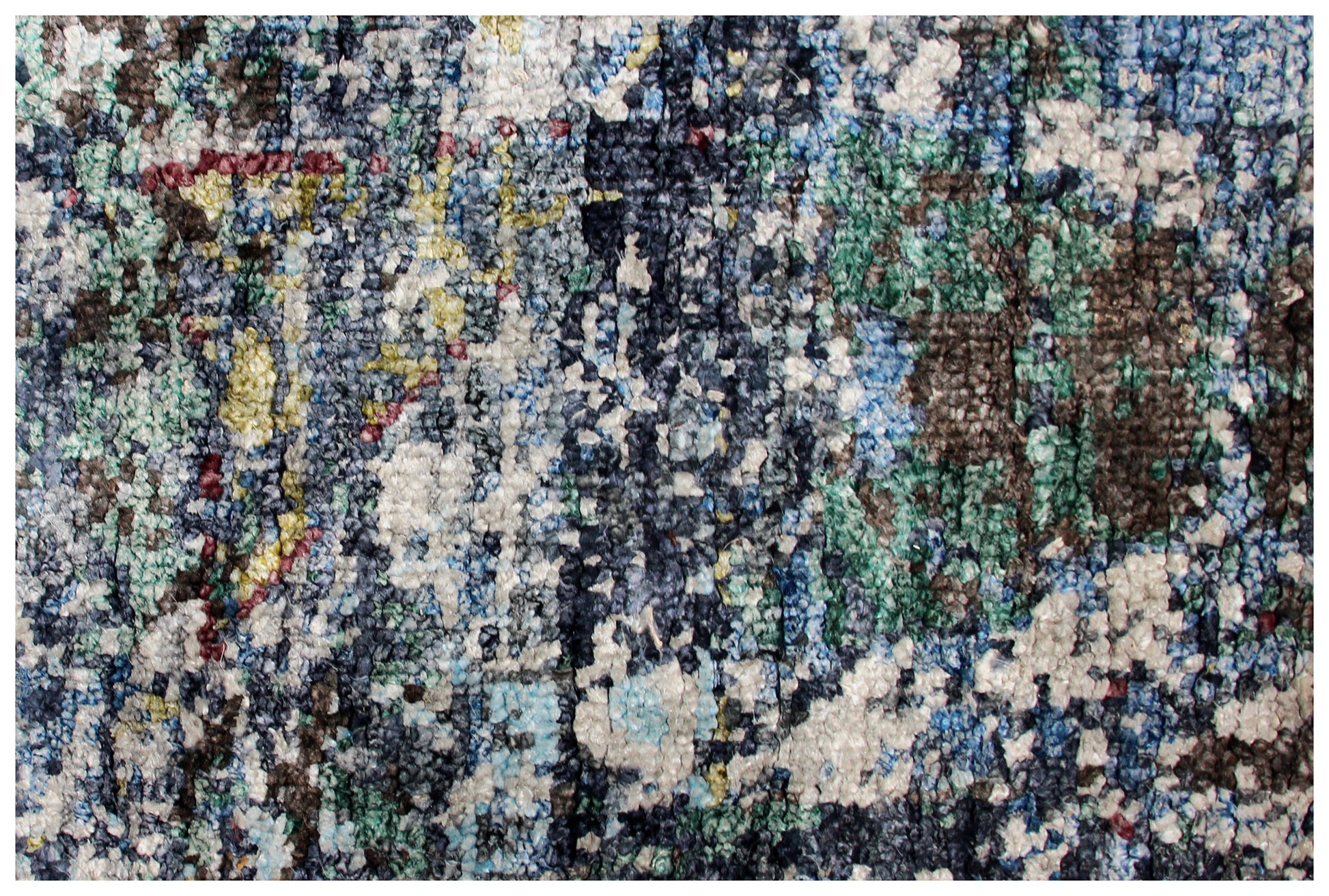 8x10 Blue Grey Abstract Distressed Hand Knotted 30 KPSI Wool Viscose Contemporary Rug