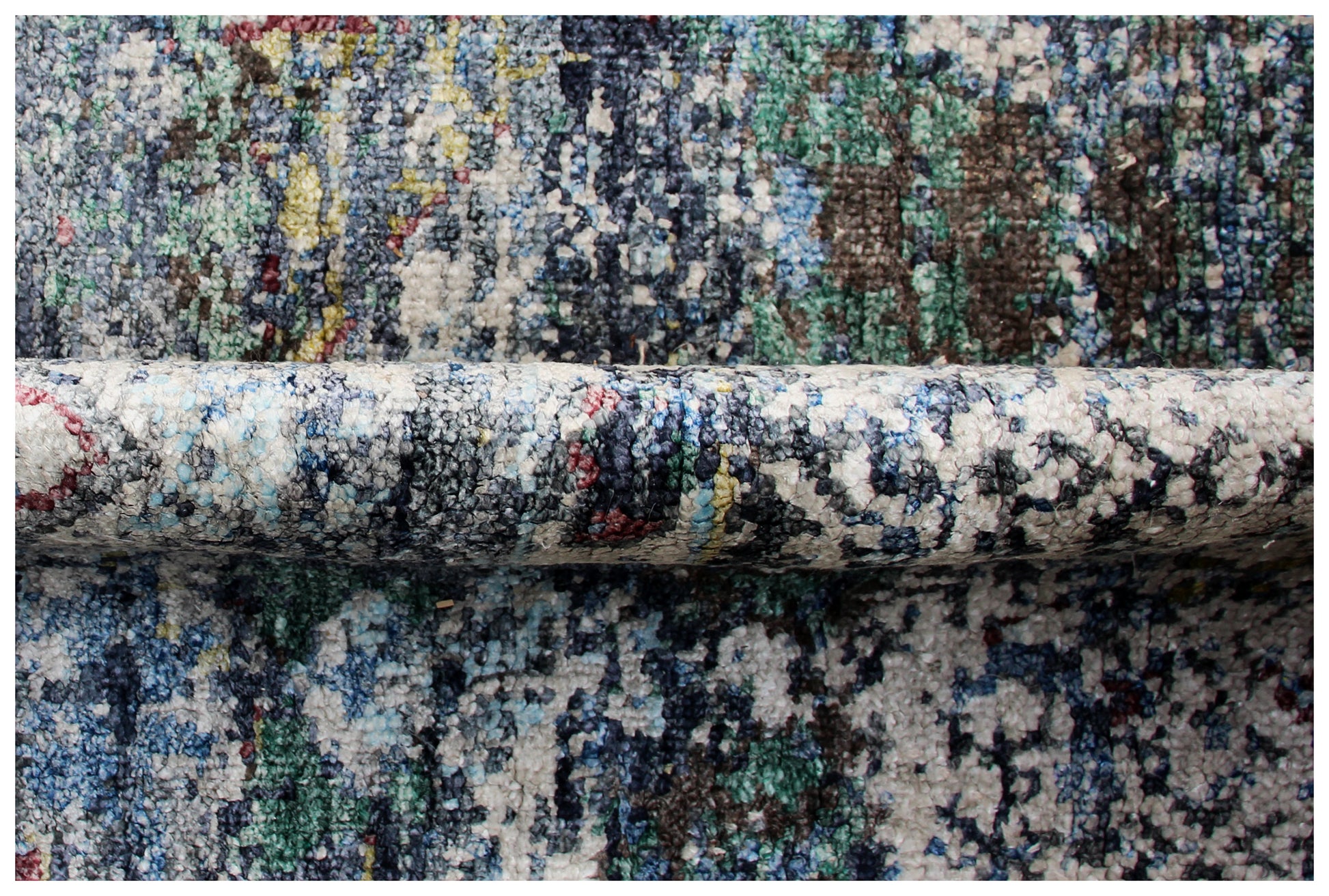 8x10 Blue Grey Abstract Distressed Hand Knotted 30 KPSI Wool Viscose Contemporary Rug