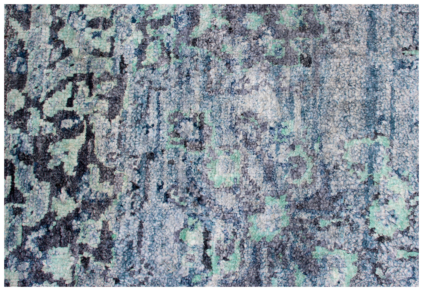 Vintage Antique Distressed 8x10 Hand Knotted Wool Viscose Area Rug - Grey Teal Navy Abstract