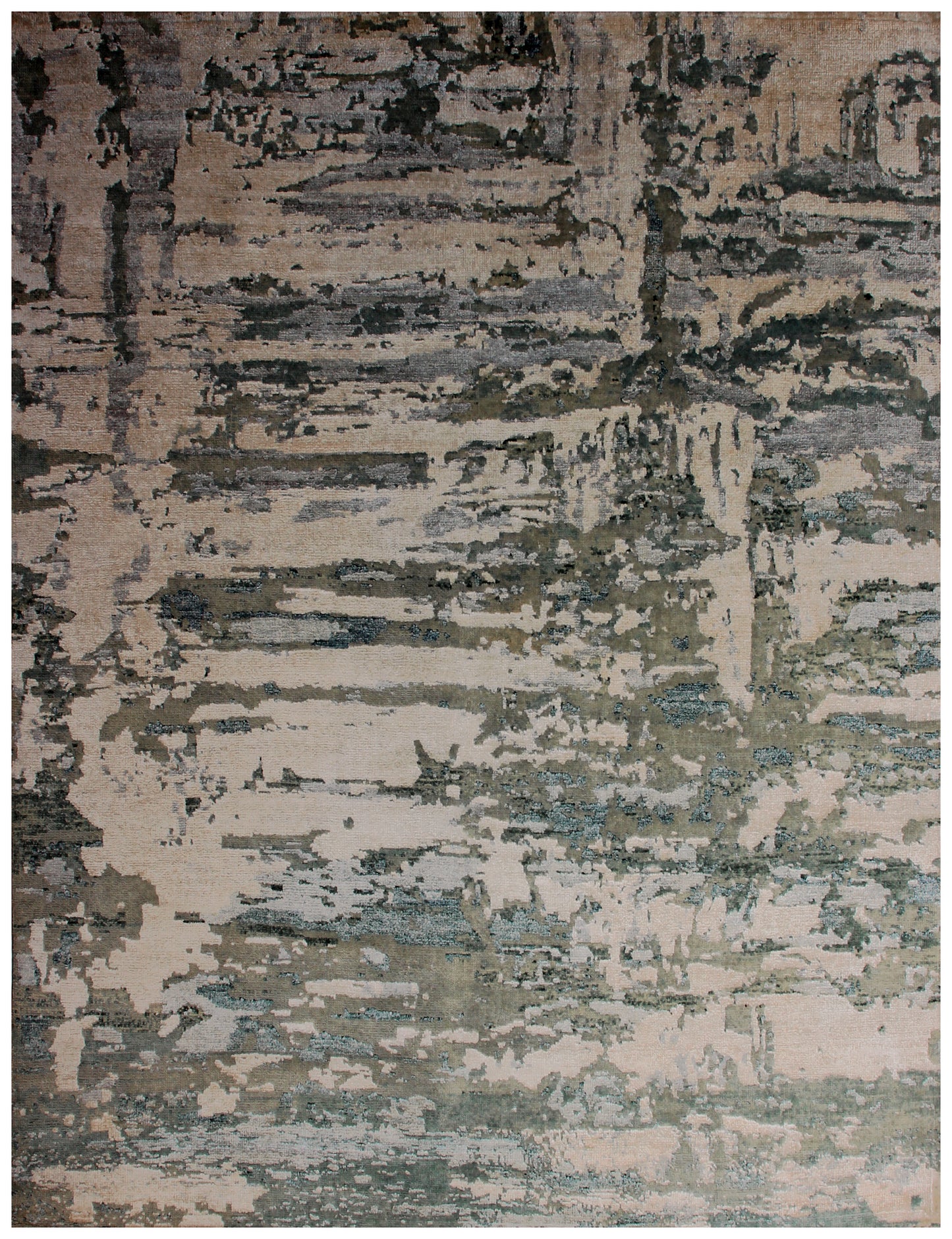 8x10 Abstract Distressed Vintage Antique Wool Viscose Hand Knotted Area Rug - Beige Grey Teal Green